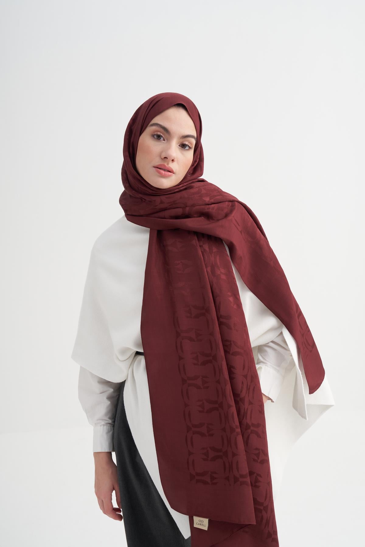 Blok Desen Rina Floş Jakar Şal Bordo