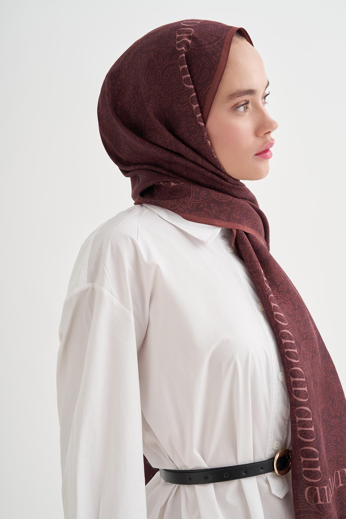 Elenora Monogram Floş Şal Kızıl