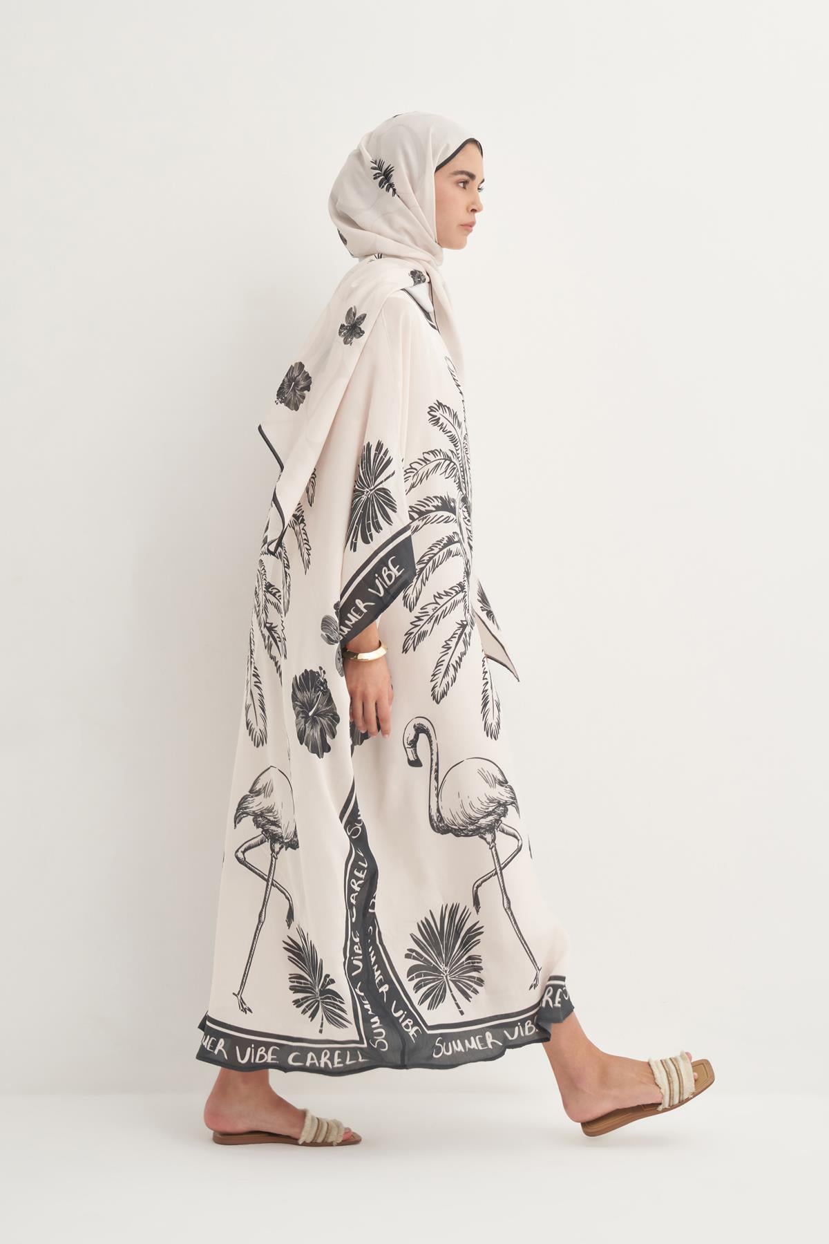 Noir Floş Kaftan Krem