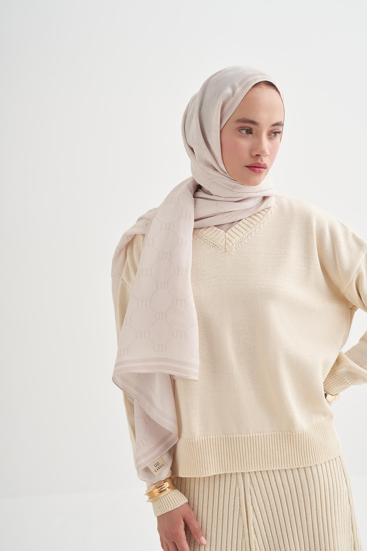 Grace Monogram Floş Şal Bej