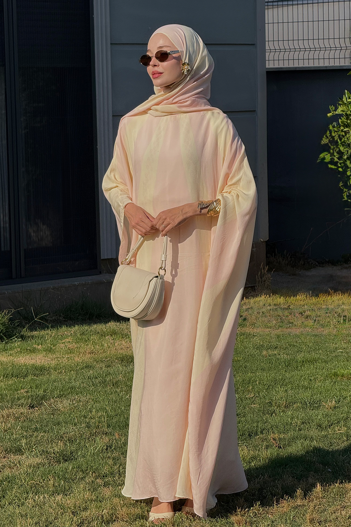 Monochrome Floş Kaftan Pembe