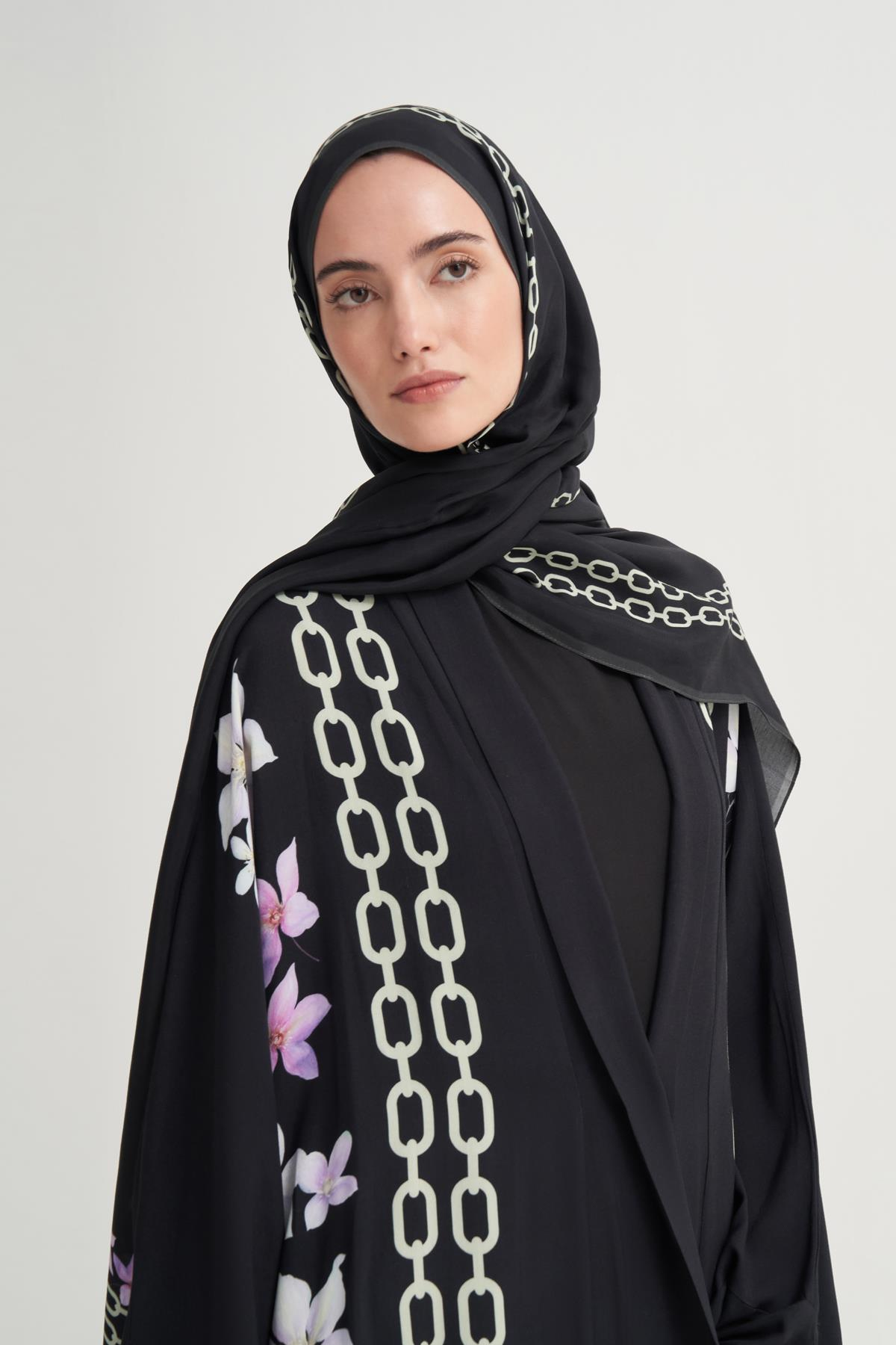 Nora Monogram Floş Şal Siyah