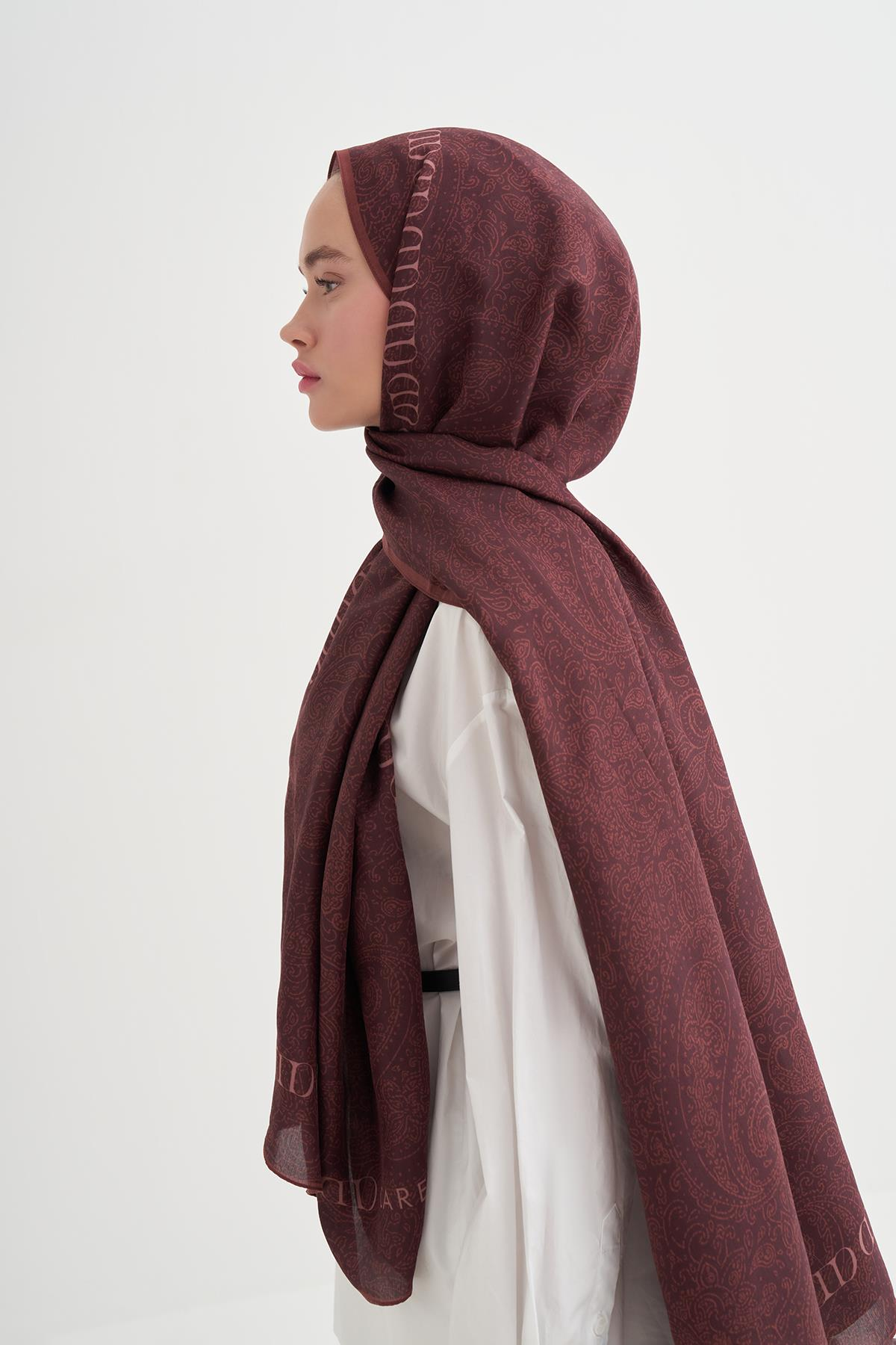 Elenora Monogram Floş Şal Kızıl