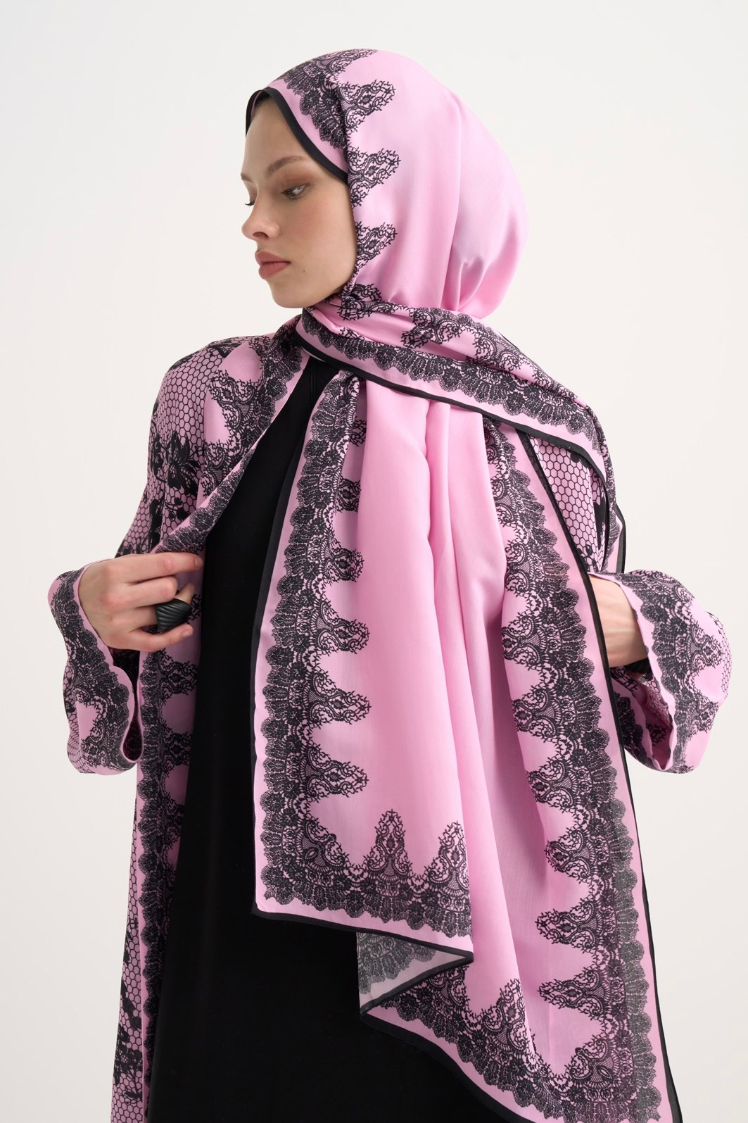Floral Floş Şal Pembe
