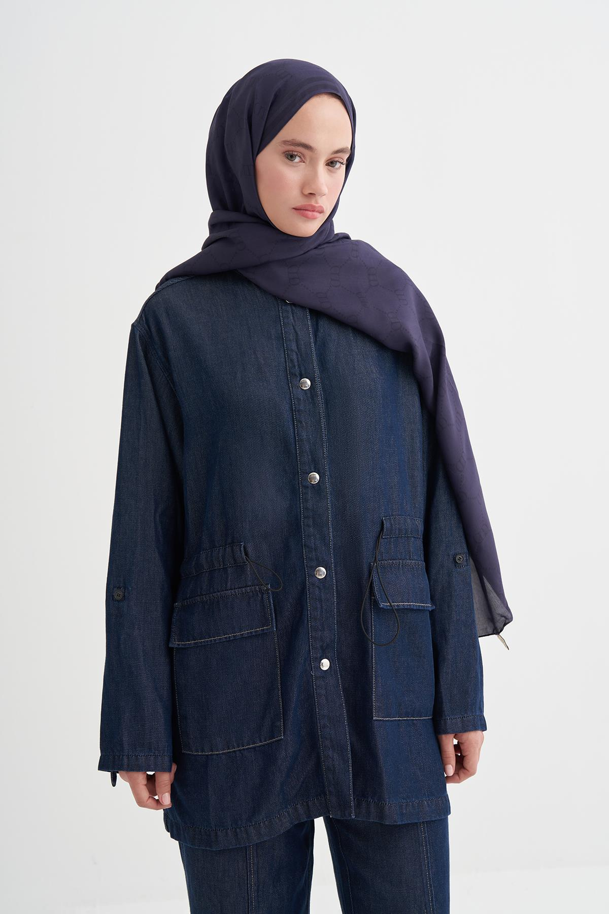 Gwen Tensel Denim Ceket Koyu Mavi