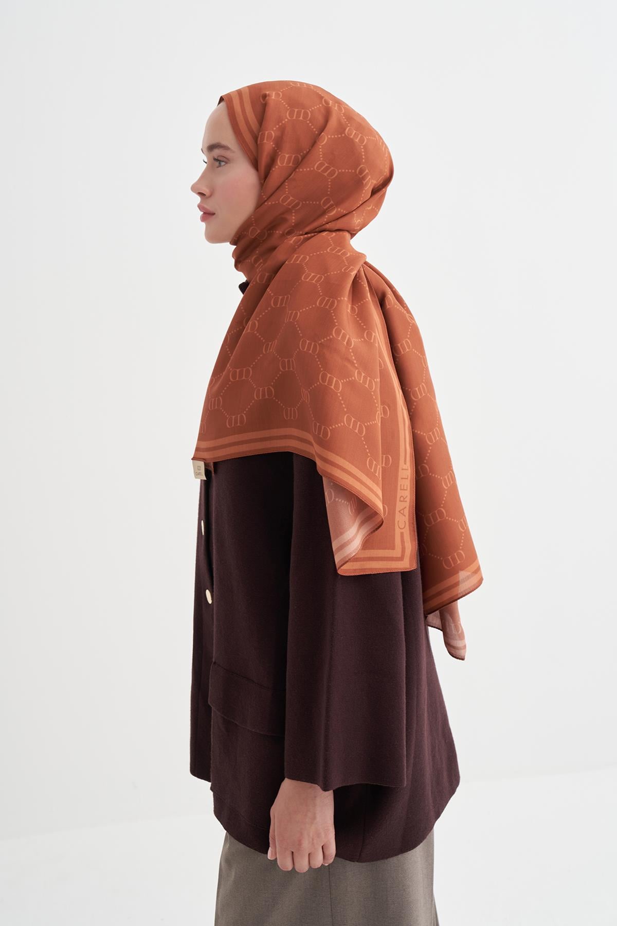 Grace Monogram Floş Şal Taba