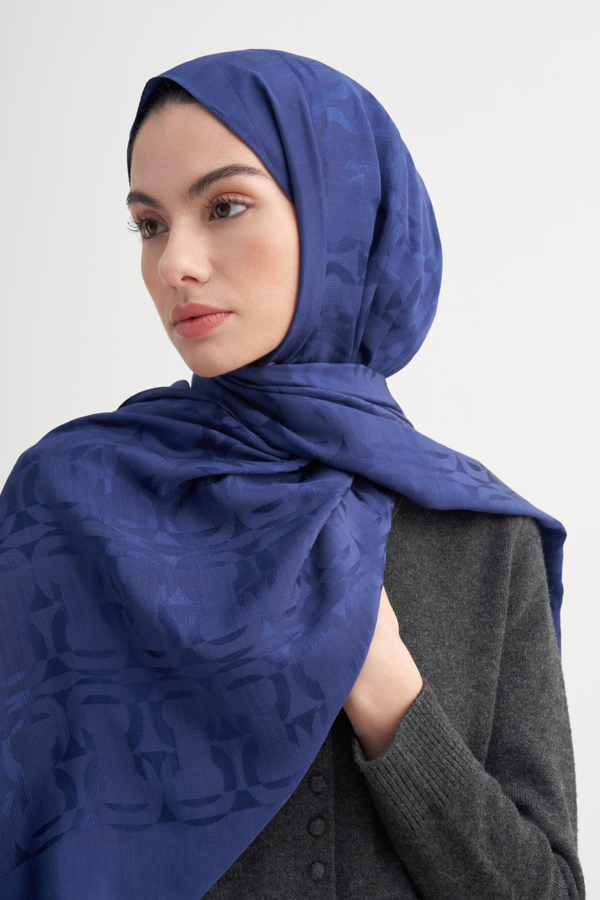 Blok Desen Rina Floş Jakar Şal Lacivert