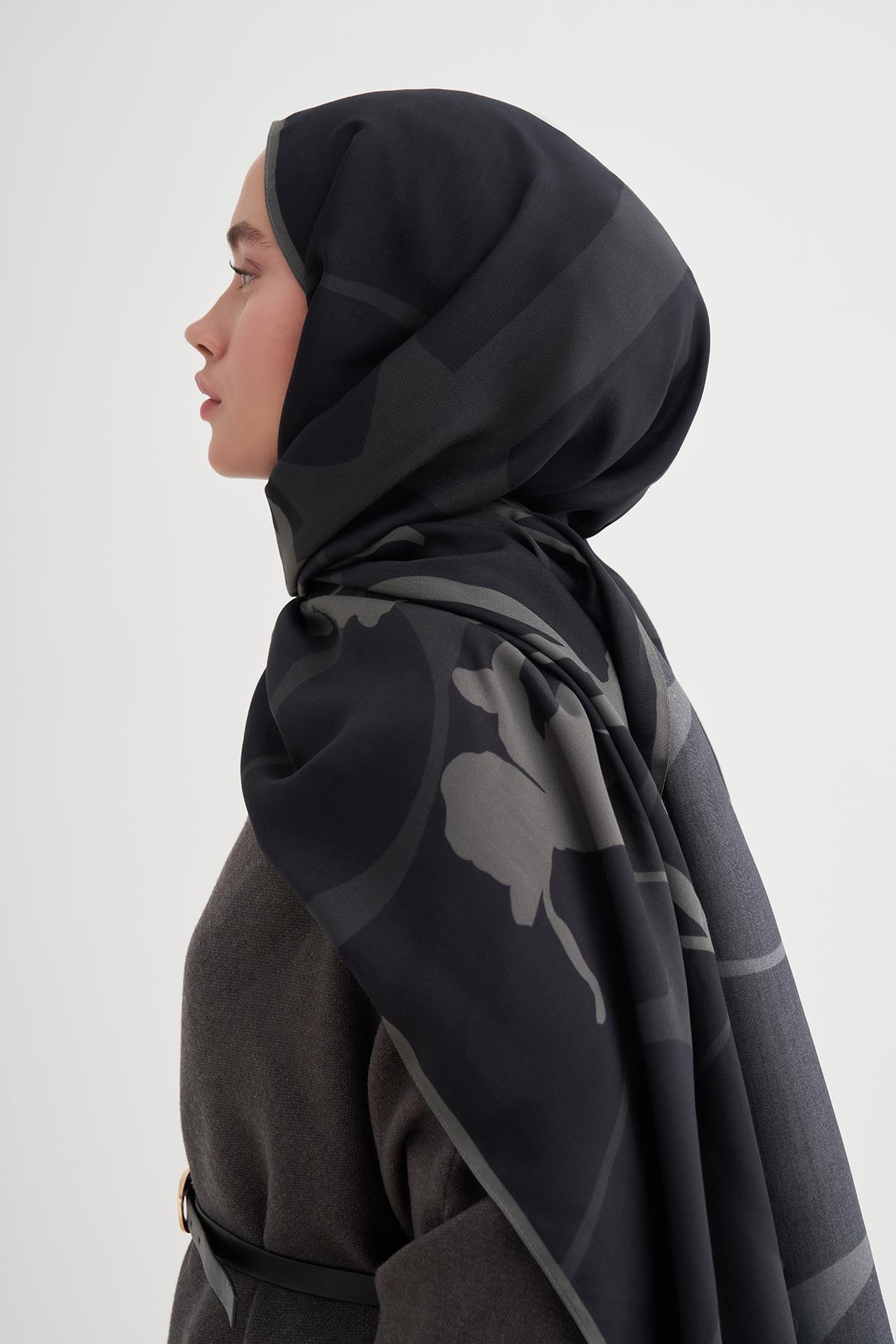 Vera Monogram Floş Şal Antrasit