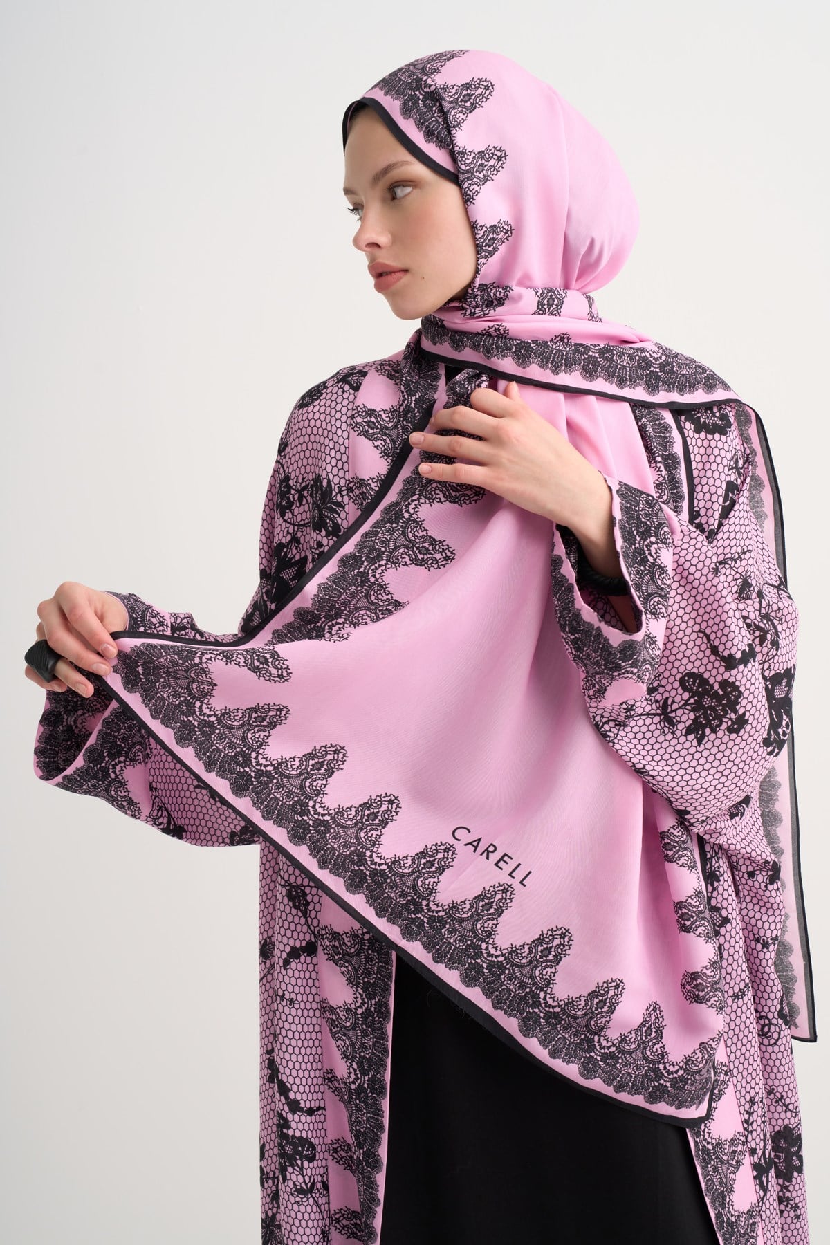 Floral Floş Şal Pembe