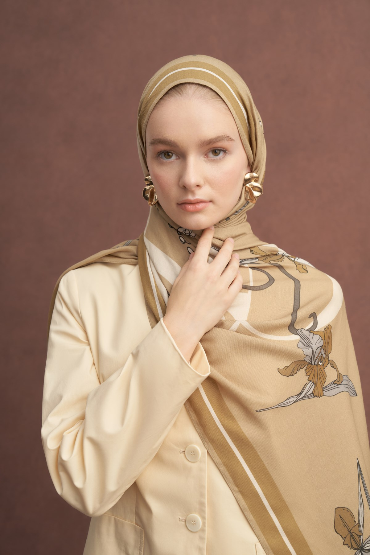 Amira Desen Norena Yünlü Şal Camel