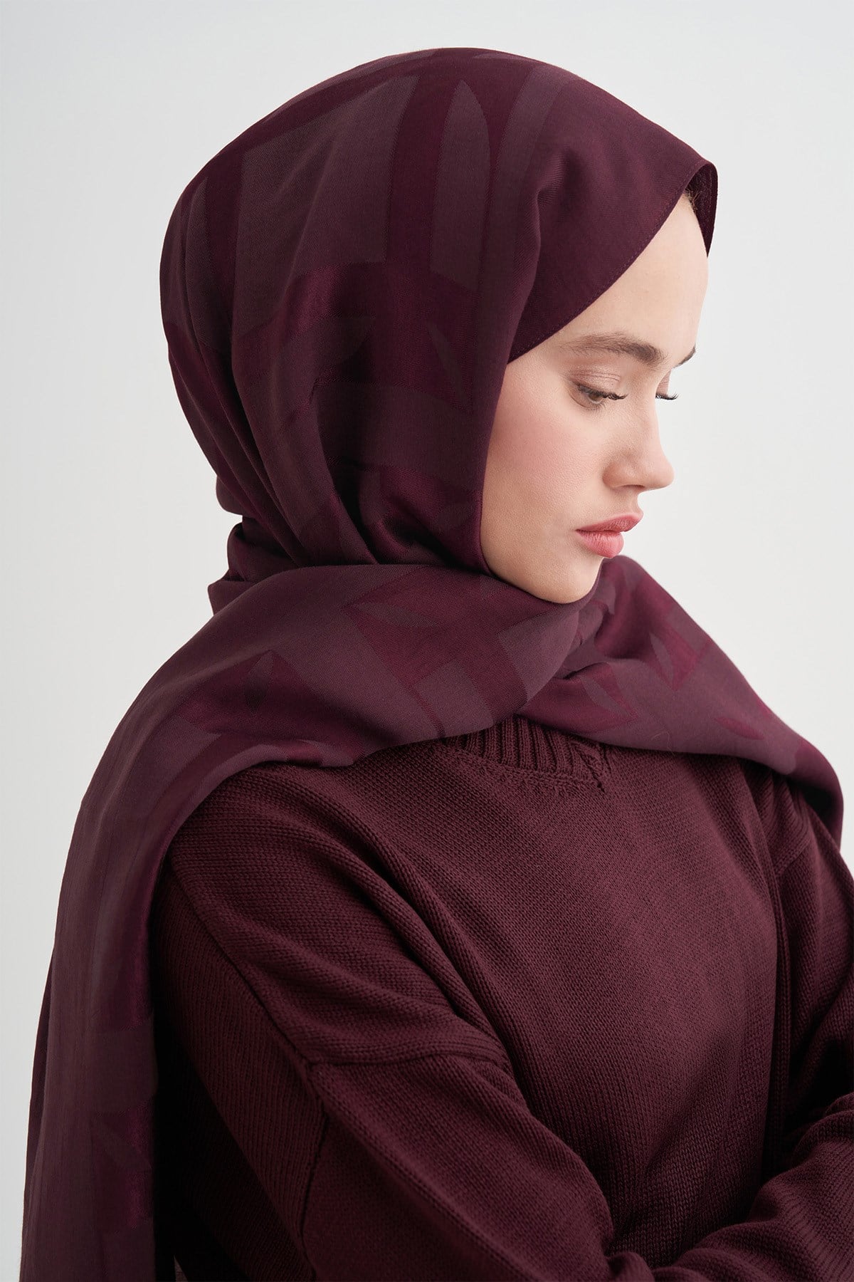 Geometrik Desen Liora Pamuk Şal Cherry Bordosu