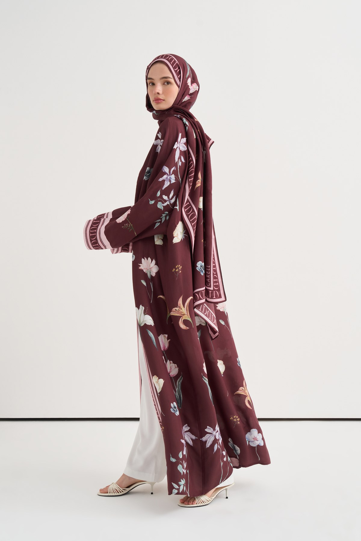 Dream Çiçekli Floş Abaya Bordo
