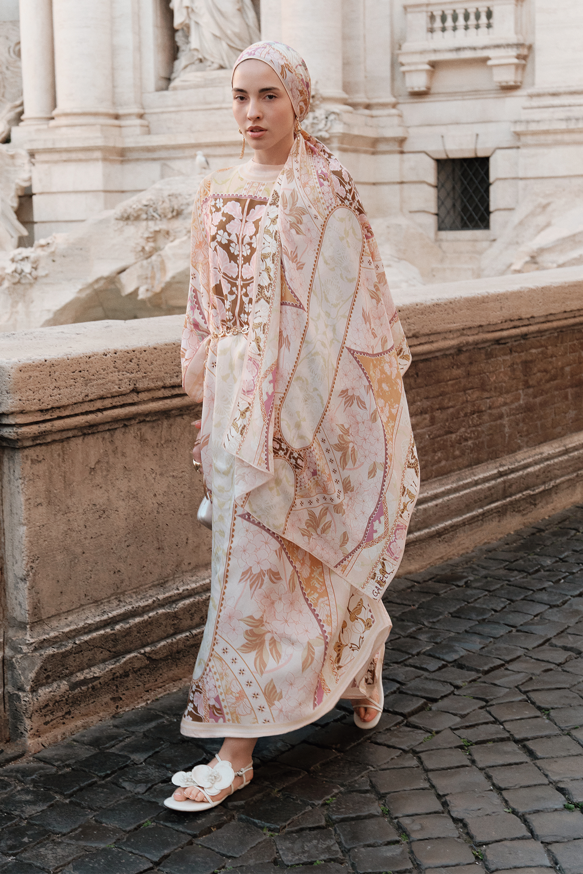 Patchwork Floş Kaftan Bej