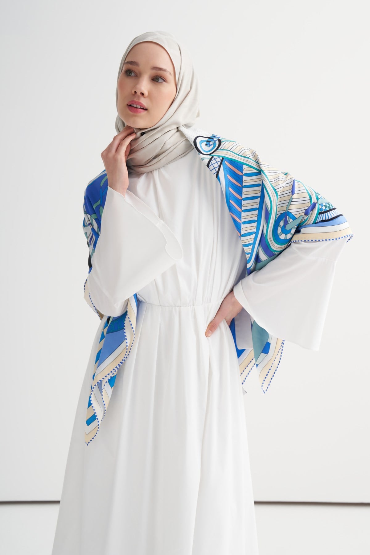 Geoart Premium Omuz Şalı Mavi
