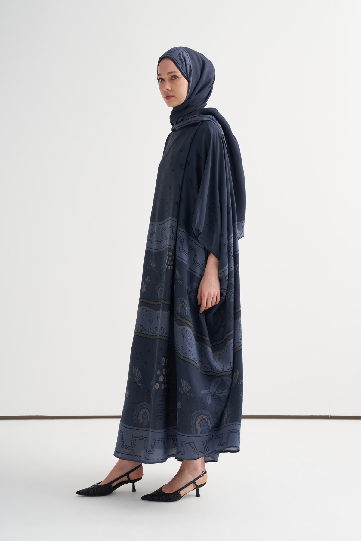 Dora Premium Floş Kaftan Lacivert