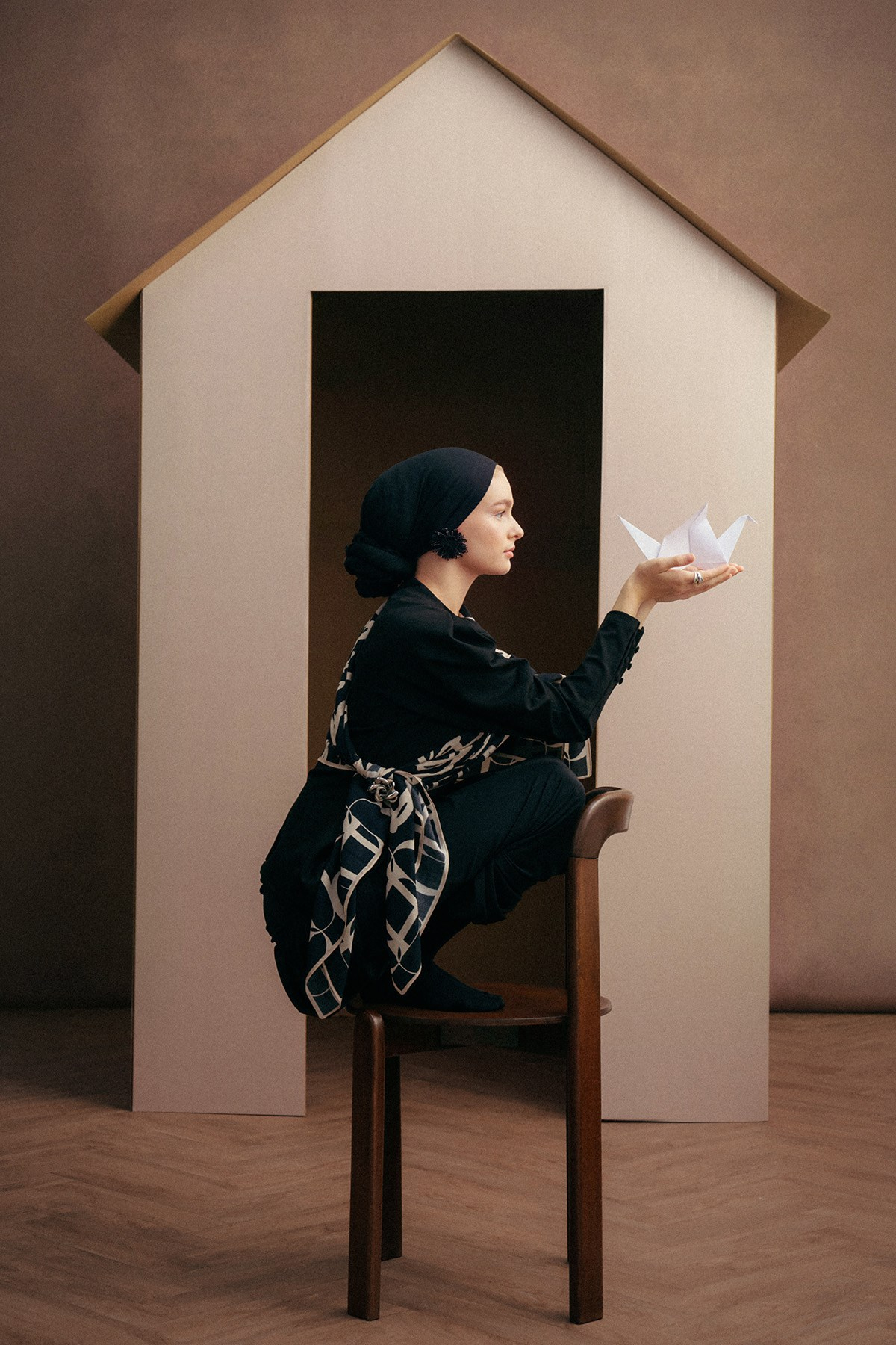 Tensel Viskon Şal Düz Siyah