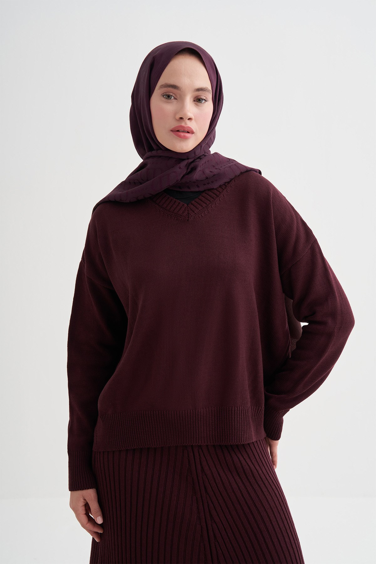 Luxe  Desen Liora Pamuk Şal Derin Mürdüm