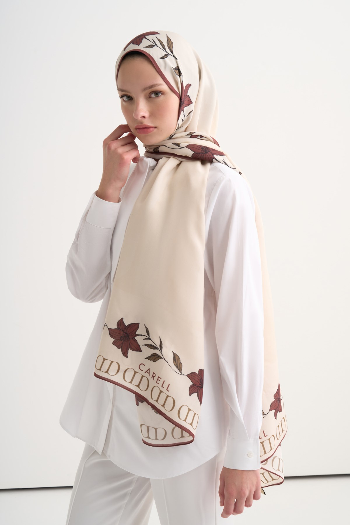 Rose Monogram Floş Şal Bej