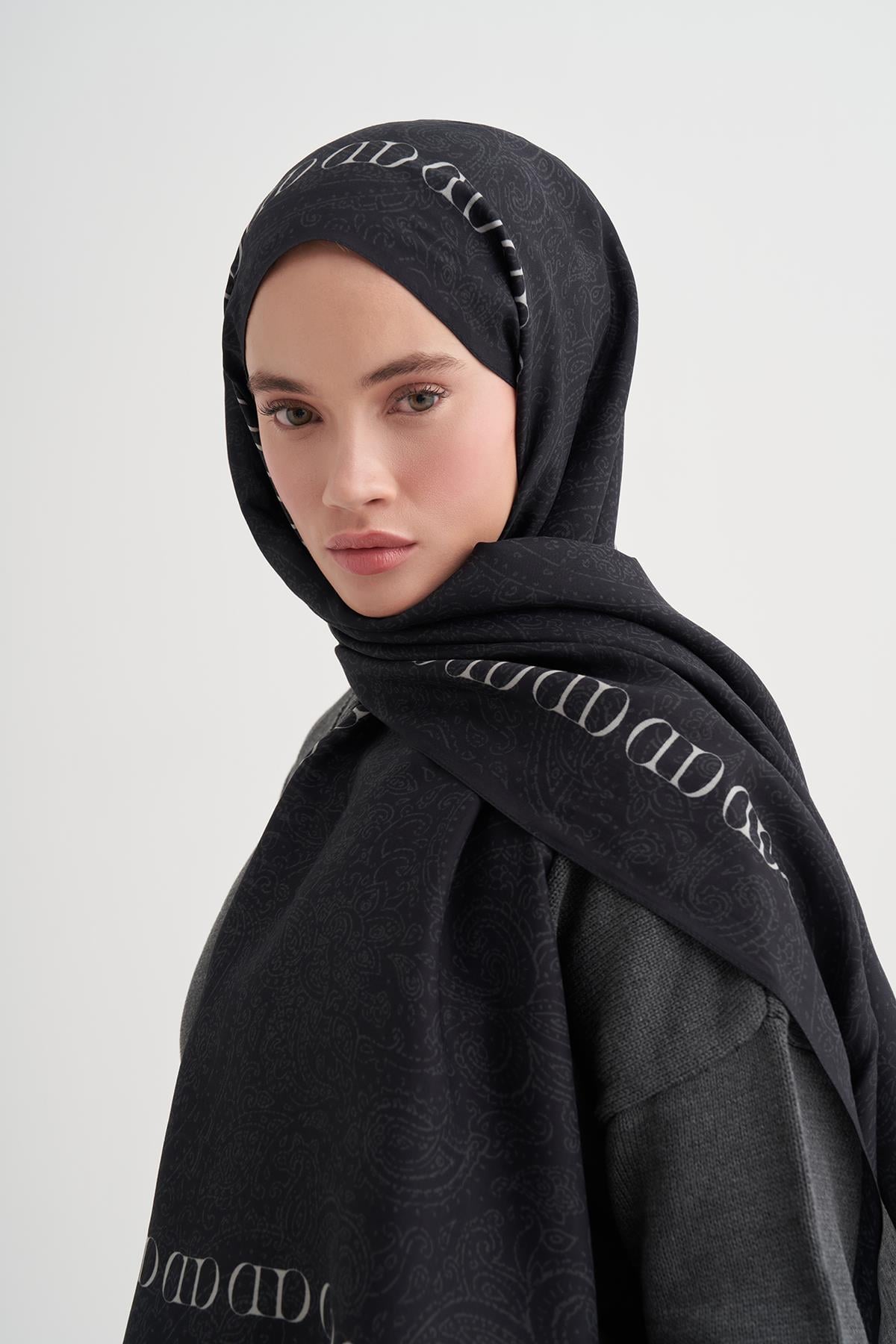 Elenora Monogram Floş Şal Siyah