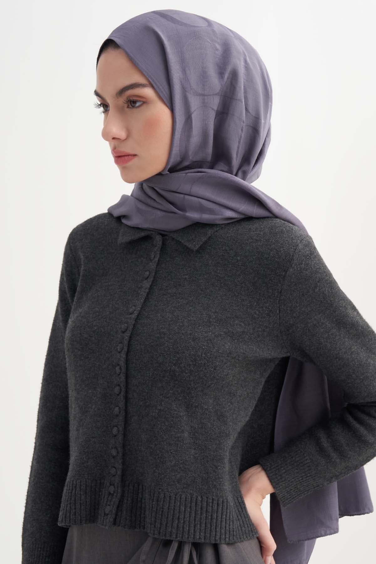 Monogram Desen Rina Floş Jakar Şal Füme