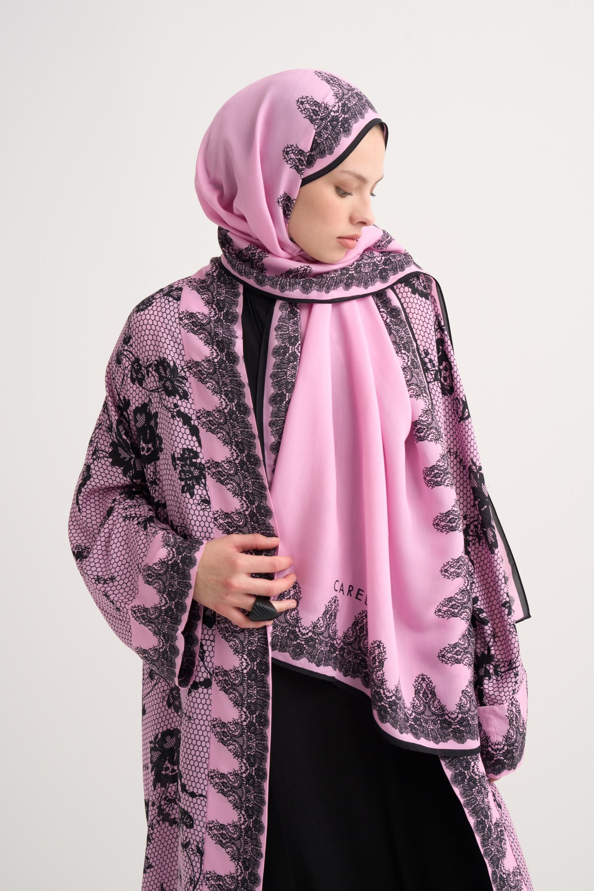 Floral Floş Şal Pembe