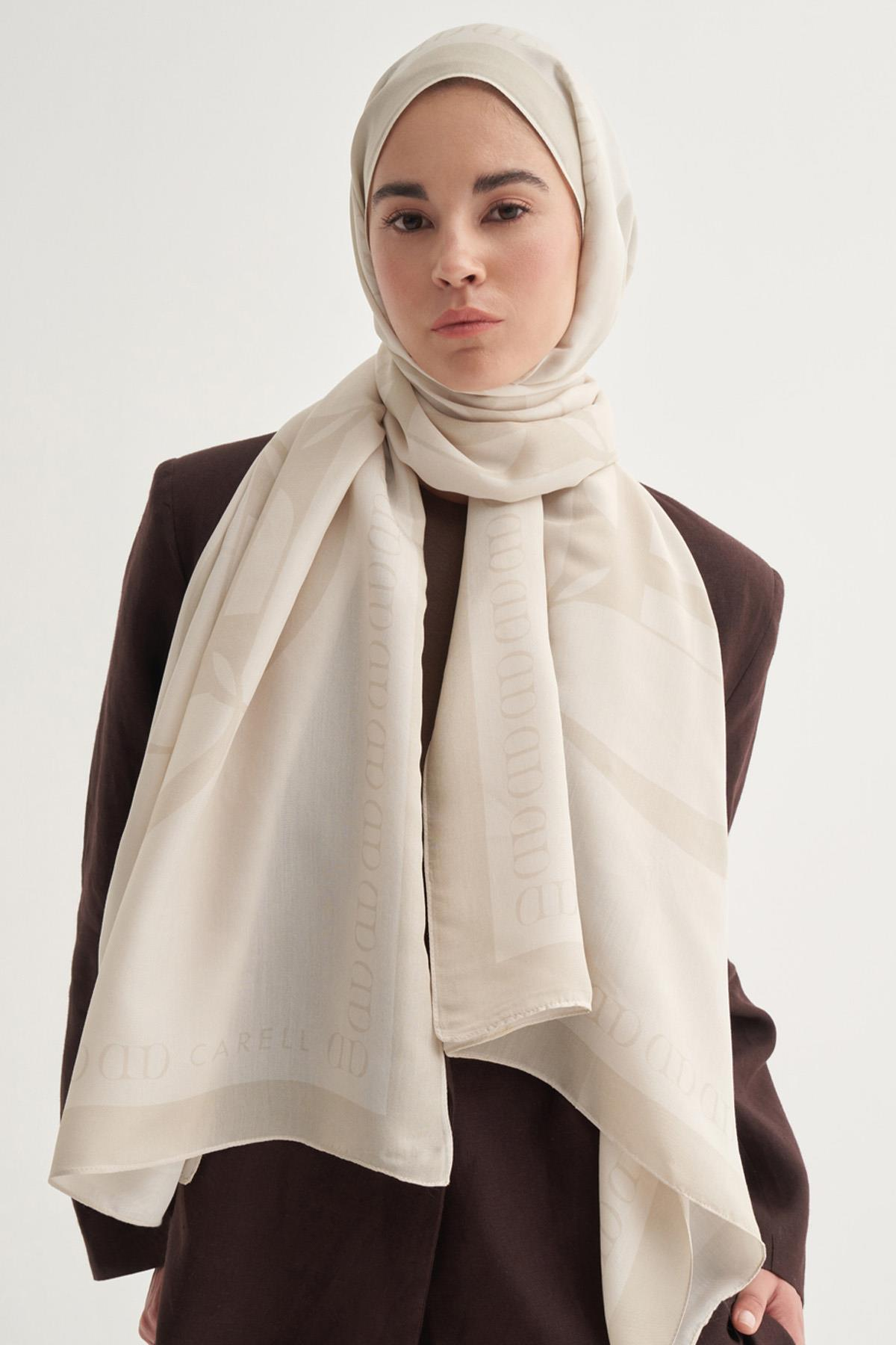 Aura Monogram Floş Şal Krem