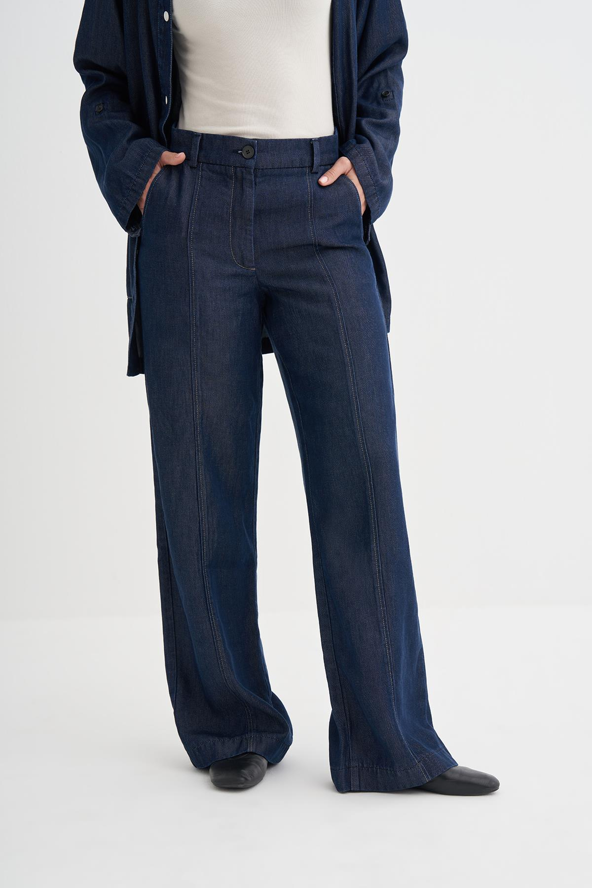 Gwen Tensel Denim Pantolon Koyu Mavi