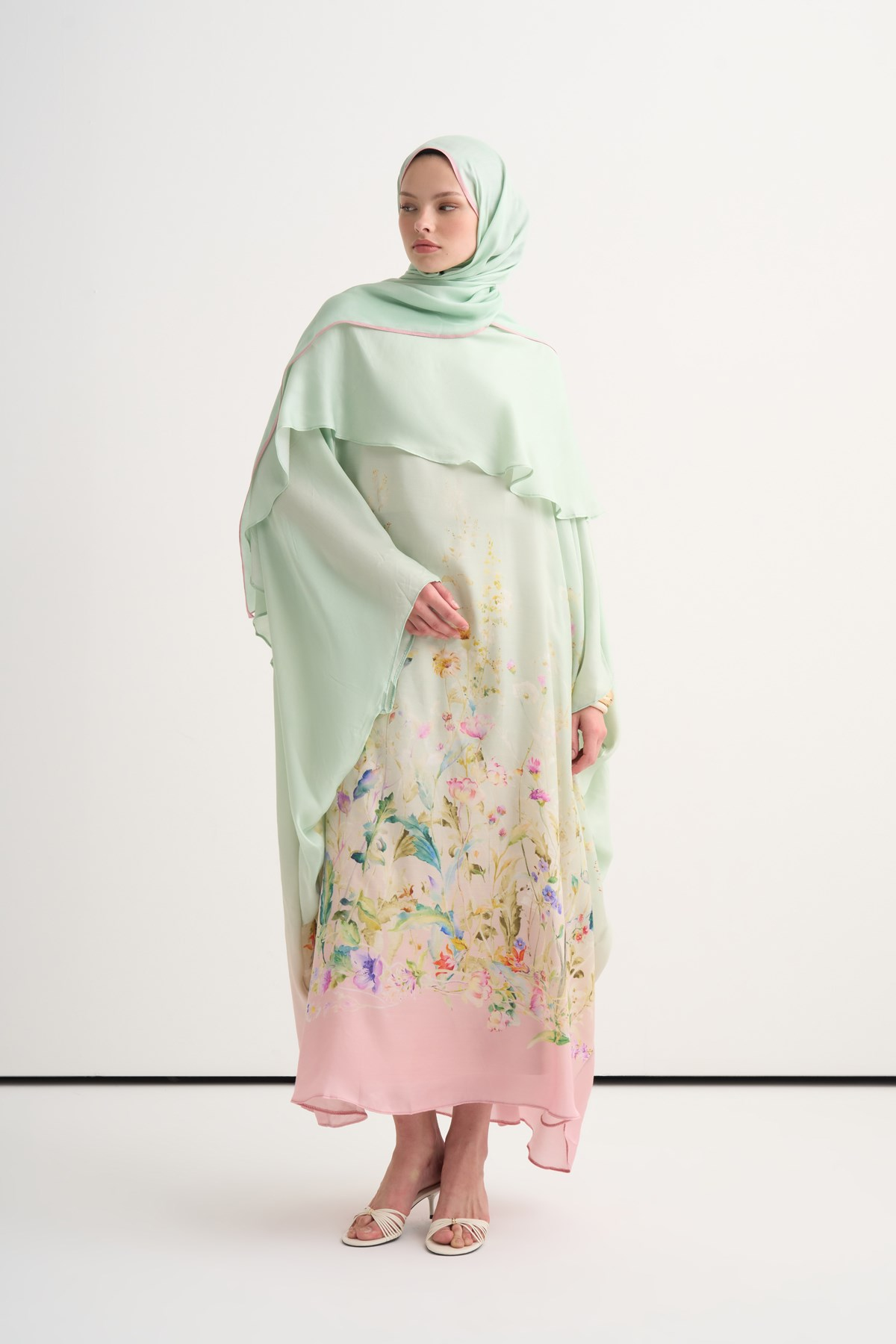 Rosalie İncira Şal Yaka Kaftan Mint Yeşili