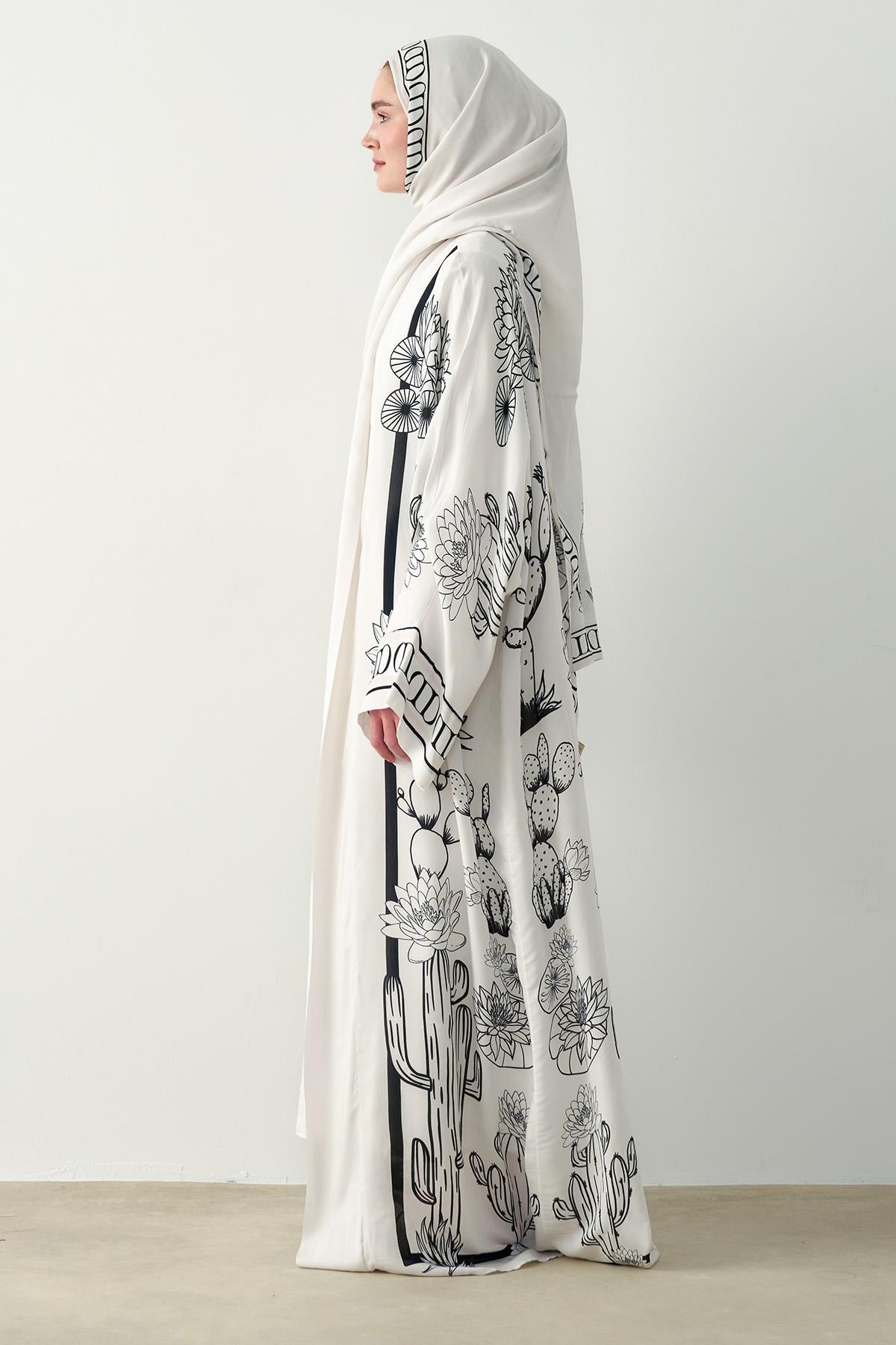 Desert Floş Abaya Ekru