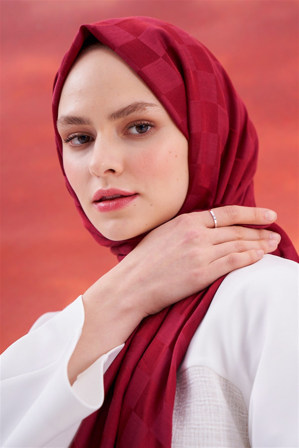 Dama Jakar İtalyan İpekli Şal Bordo