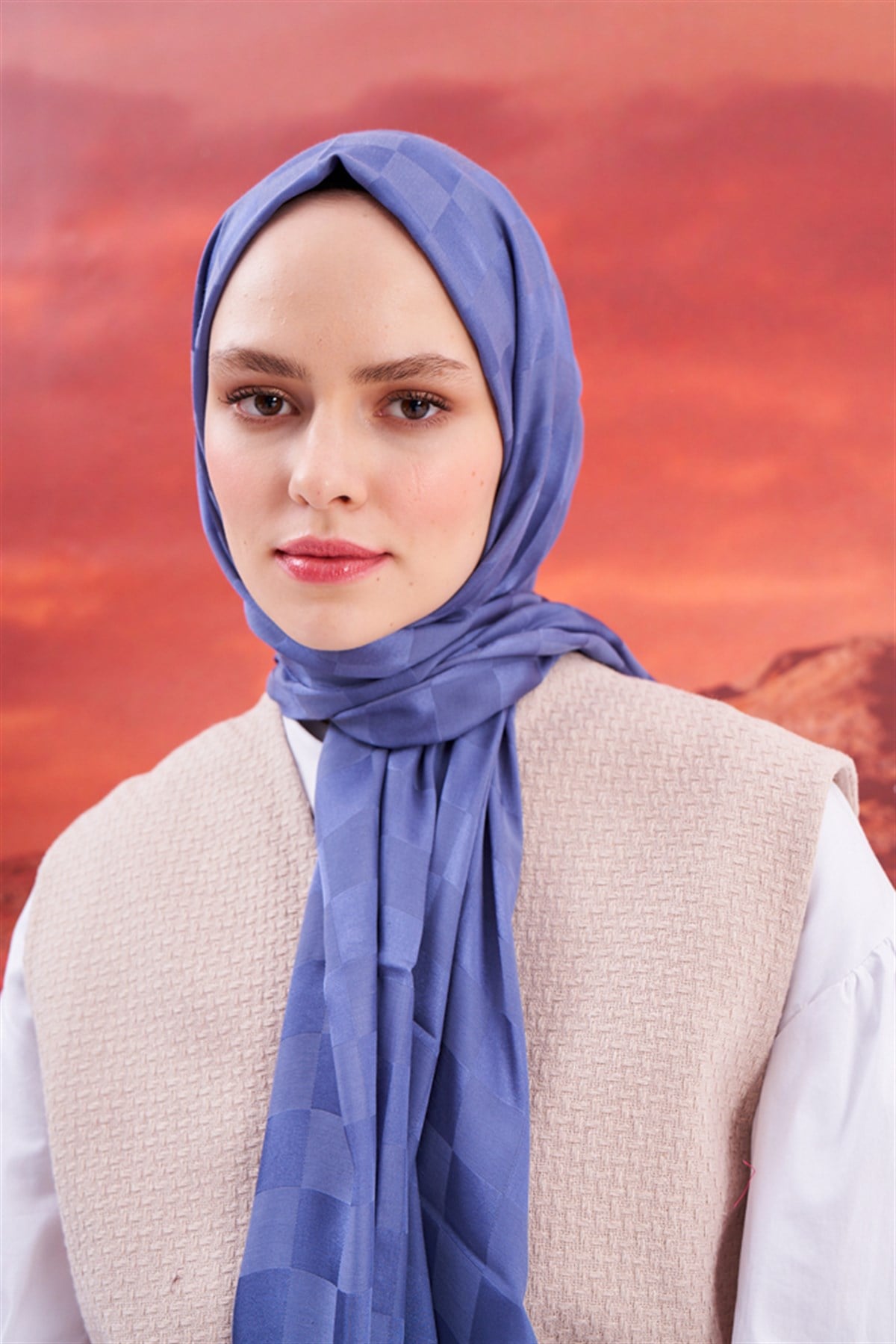 Dama Jakar İtalyan İpekli Şal Kot Mavisi