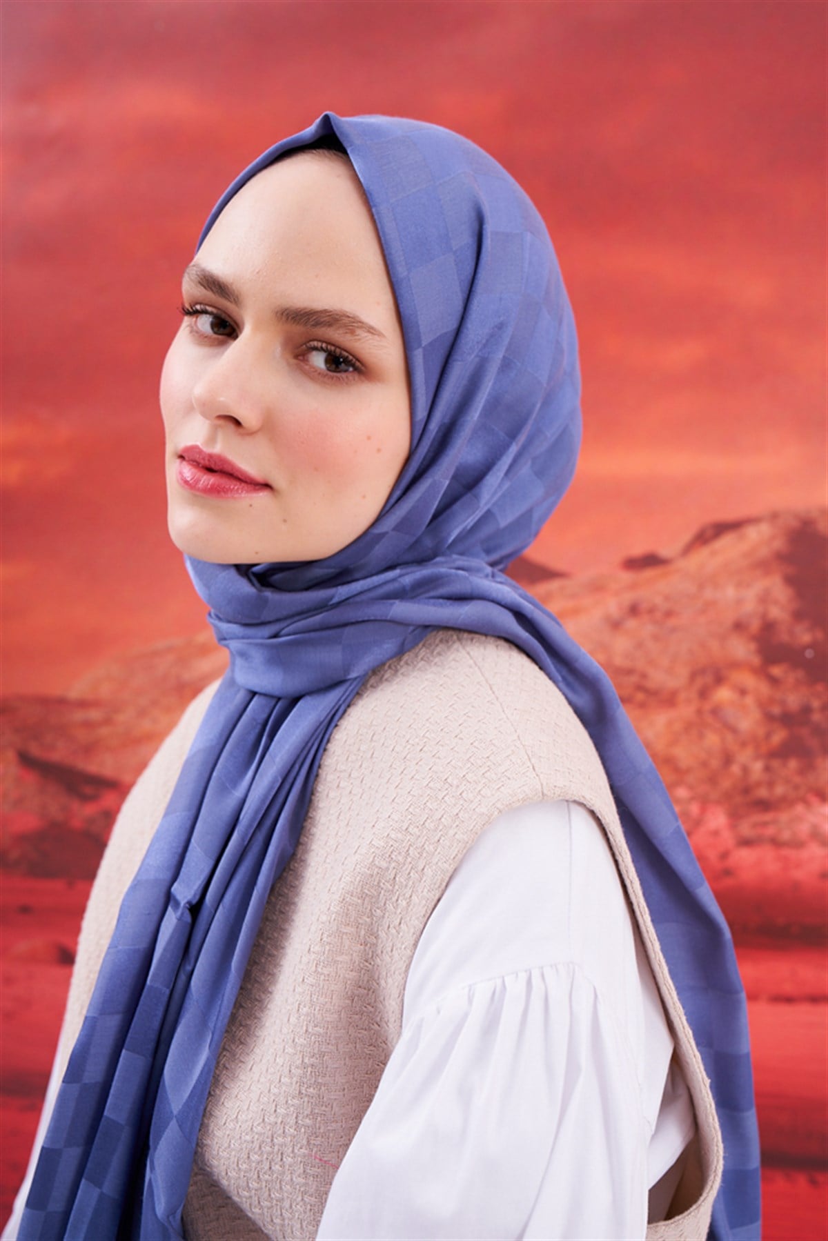 Dama Jakar İtalyan İpekli Şal Kot Mavisi