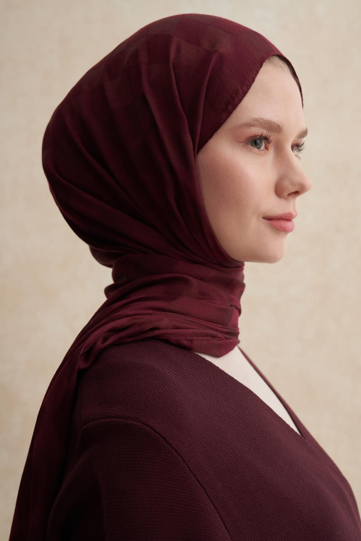 Dama Jakar İtalyan İpekli Şal Koyu Bordo