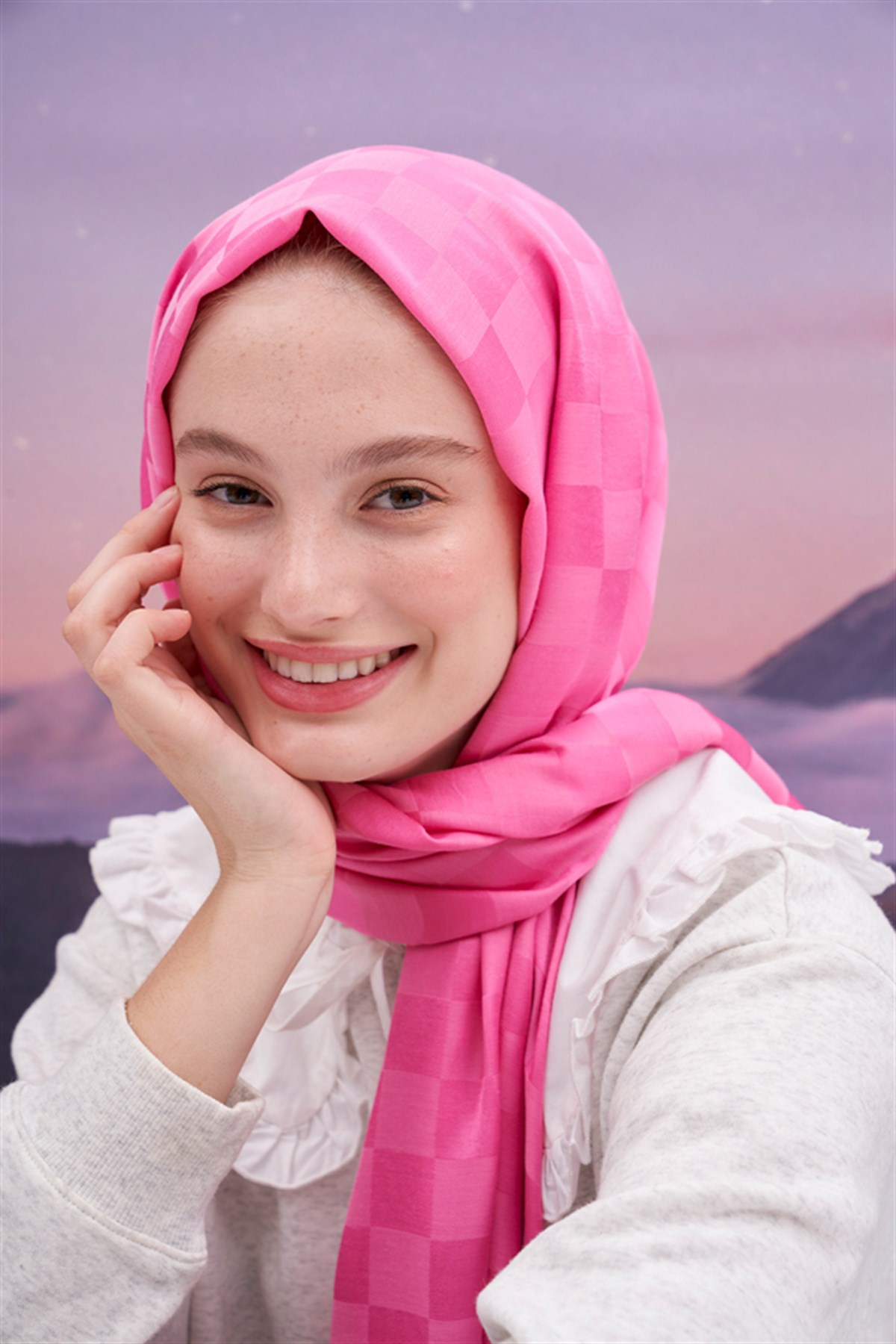 Dama Jakar İtalyan İpekli Şal Koyu Pembe