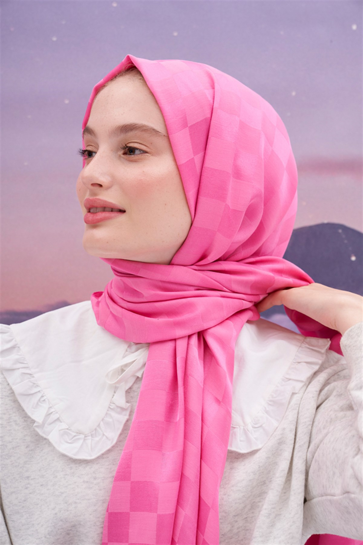 Dama Jakar İtalyan İpekli Şal Koyu Pembe