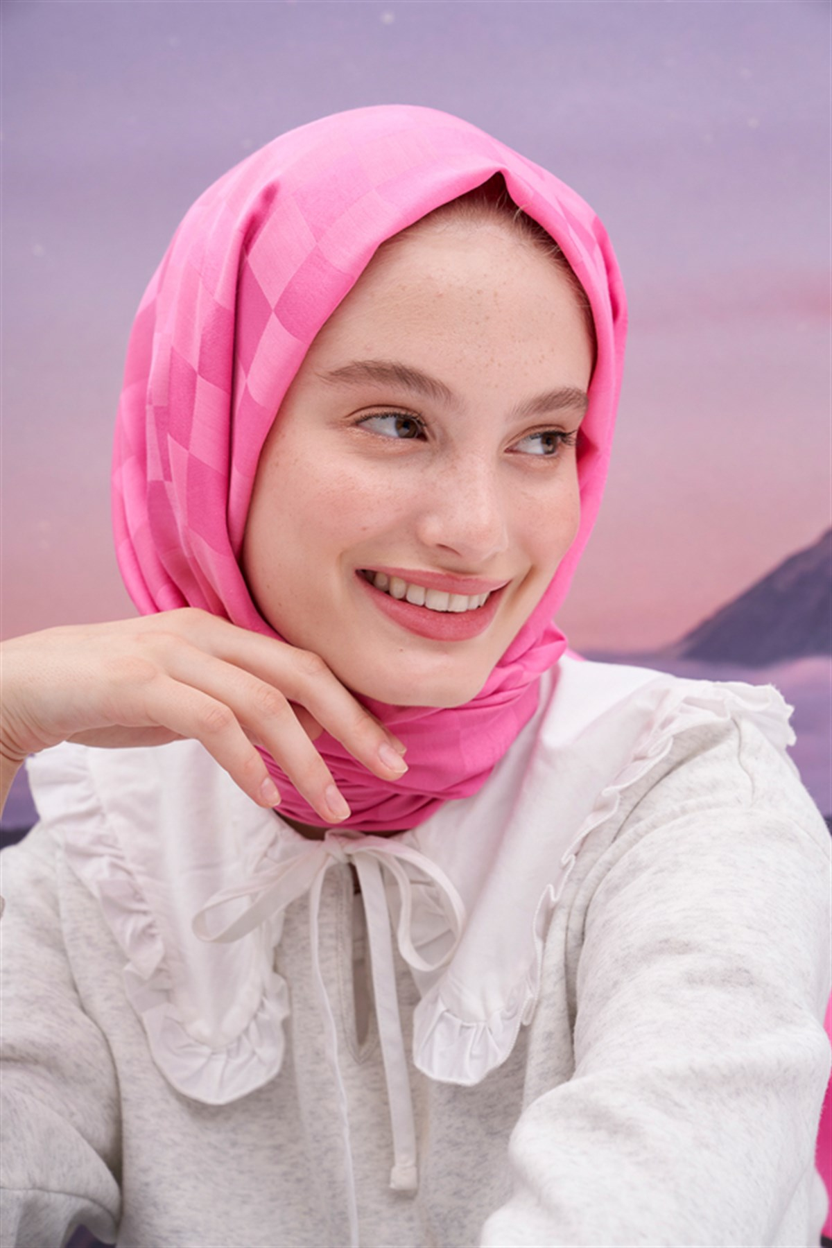 Dama Jakar İtalyan İpekli Şal Koyu Pembe