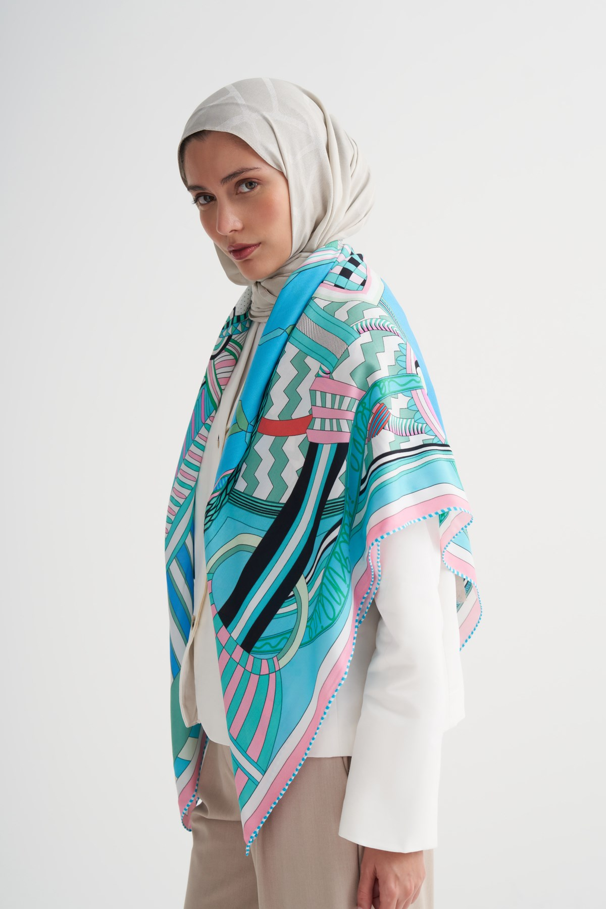 Geoart Premium Omuz Şalı Turkuaz