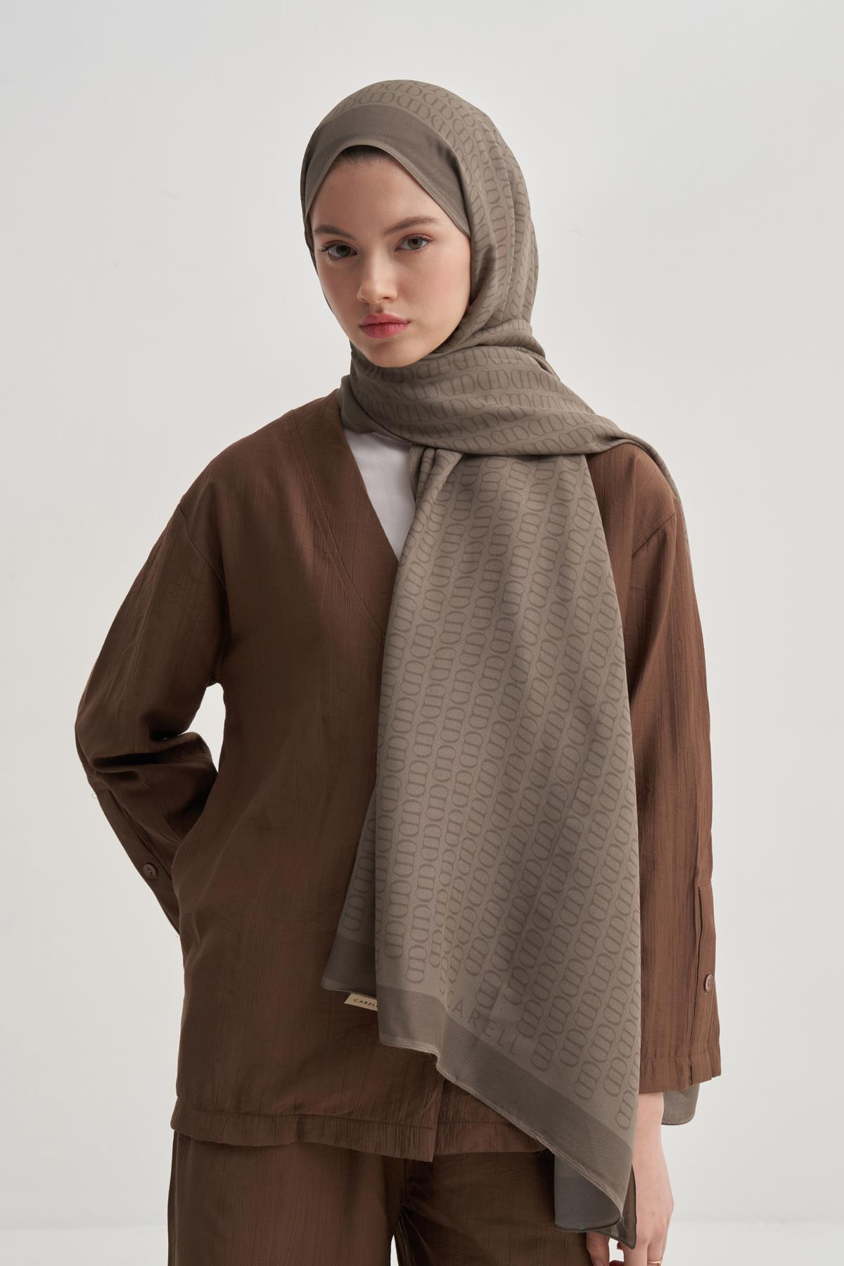 Vector Monogram Floş Şal Soft Kahve