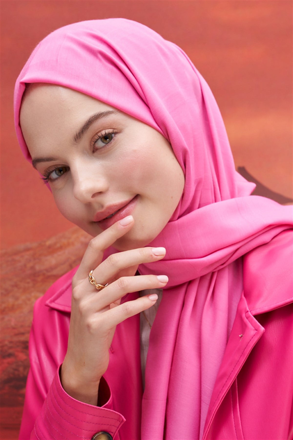 Kare Desen Modal Jakar Şal Koyu Pembe