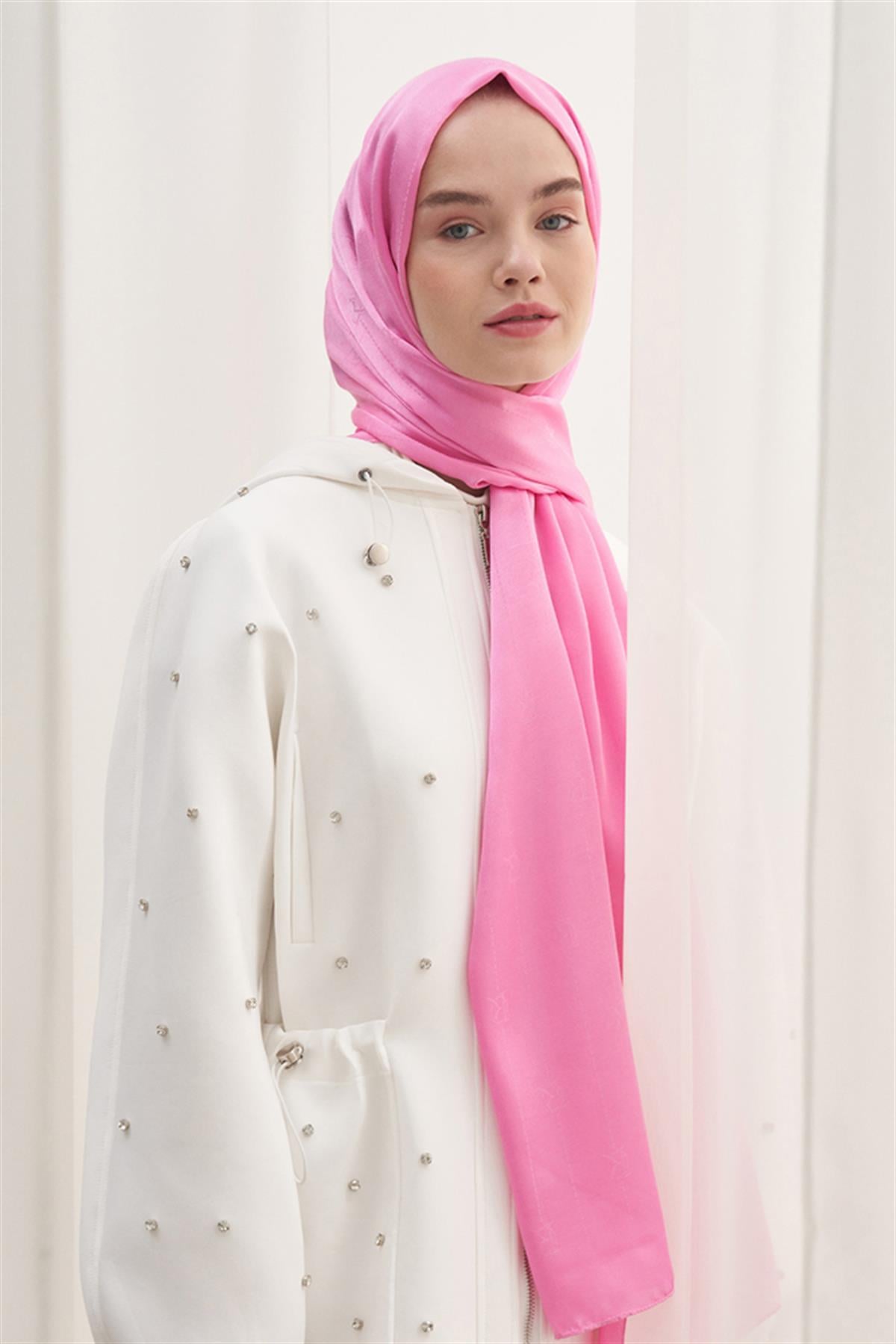 Monogram Jakar İtalyan İpekli Şal Pembe