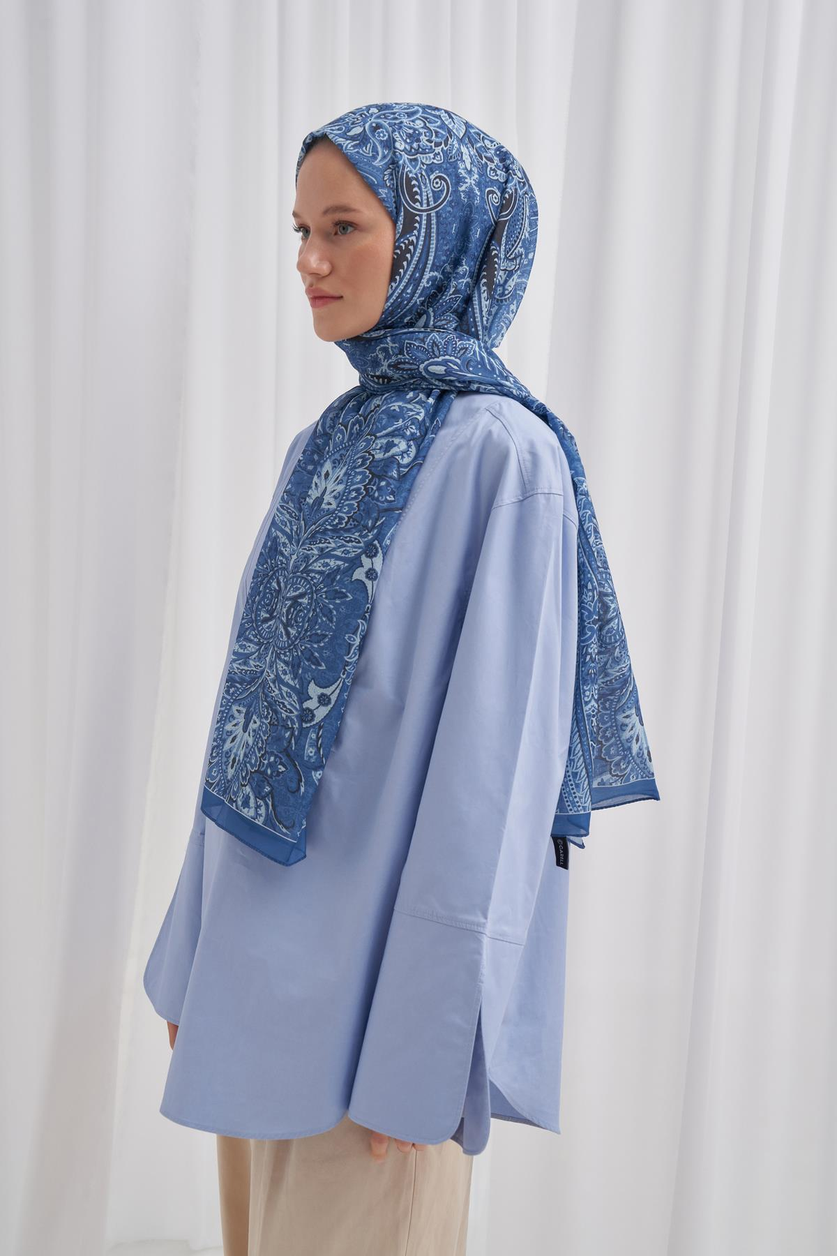 Nilla Pamuklu Şal Diamond Mavi