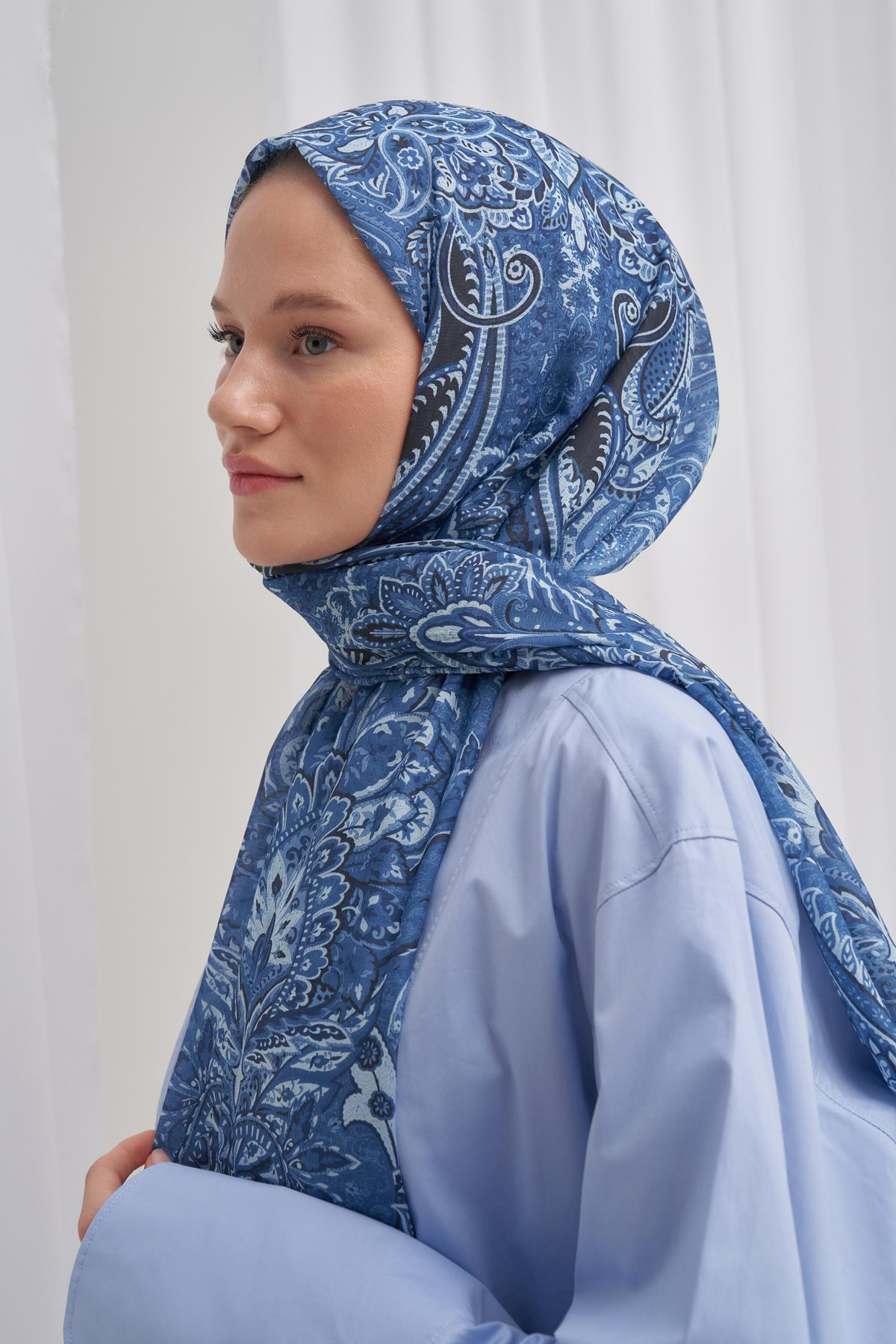 Nilla Pamuklu Şal Diamond Mavi