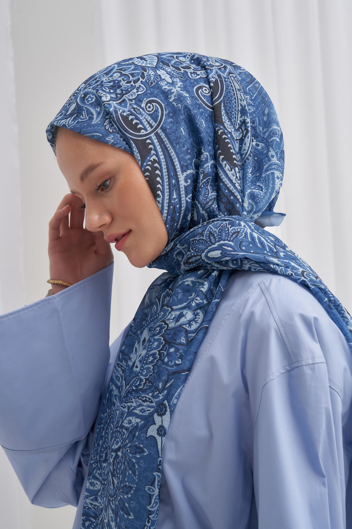 Nilla Pamuklu Şal Diamond Mavi