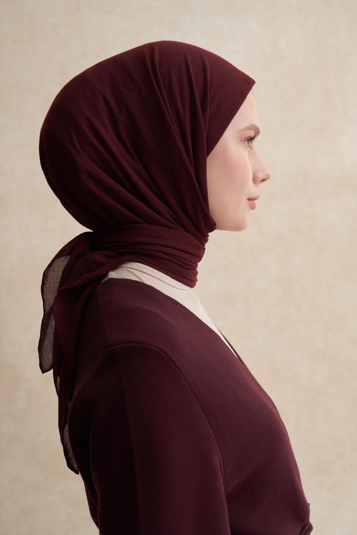 Organik Kırışık Eşarp Koyu Bordo