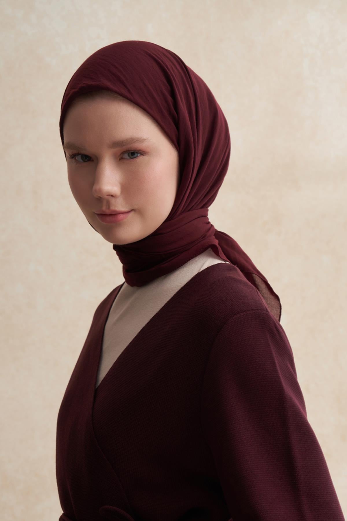 Organik Kırışık Eşarp Koyu Bordo