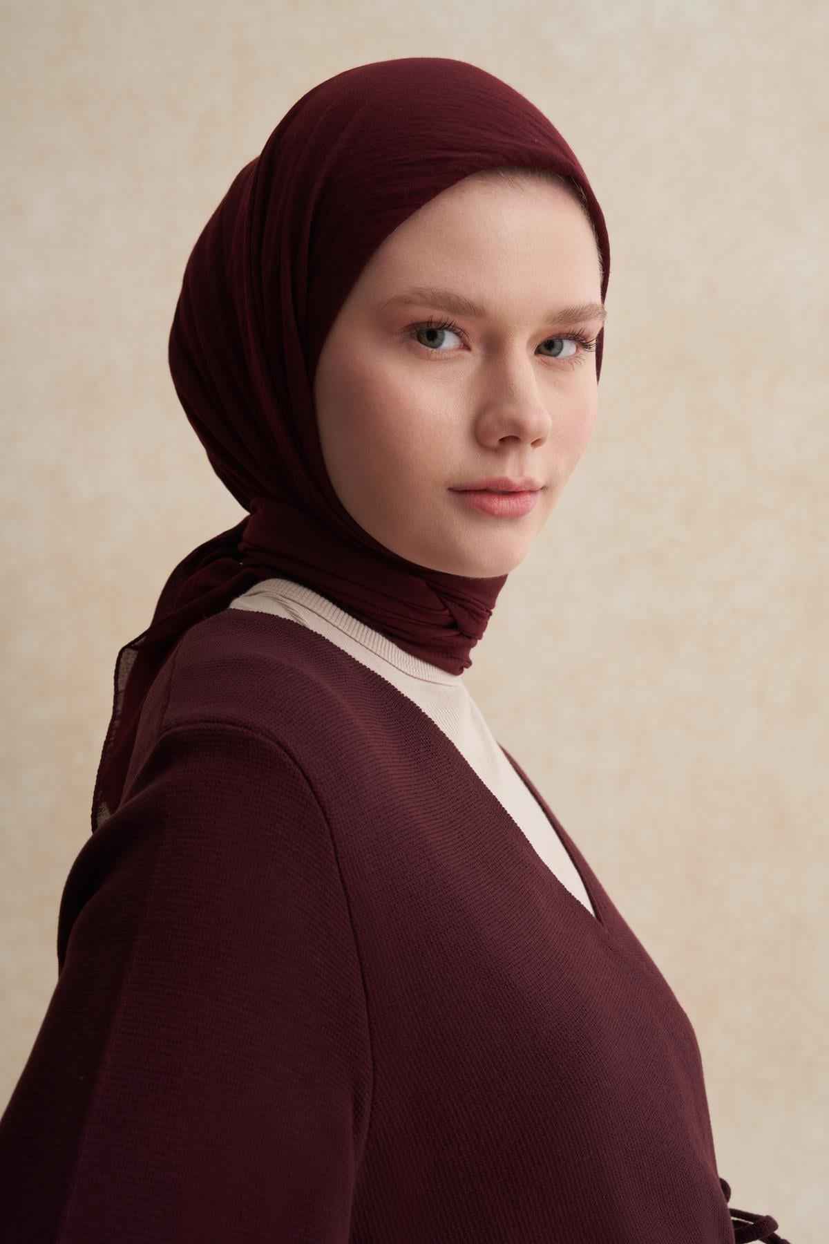 Organik Kırışık Eşarp Koyu Bordo
