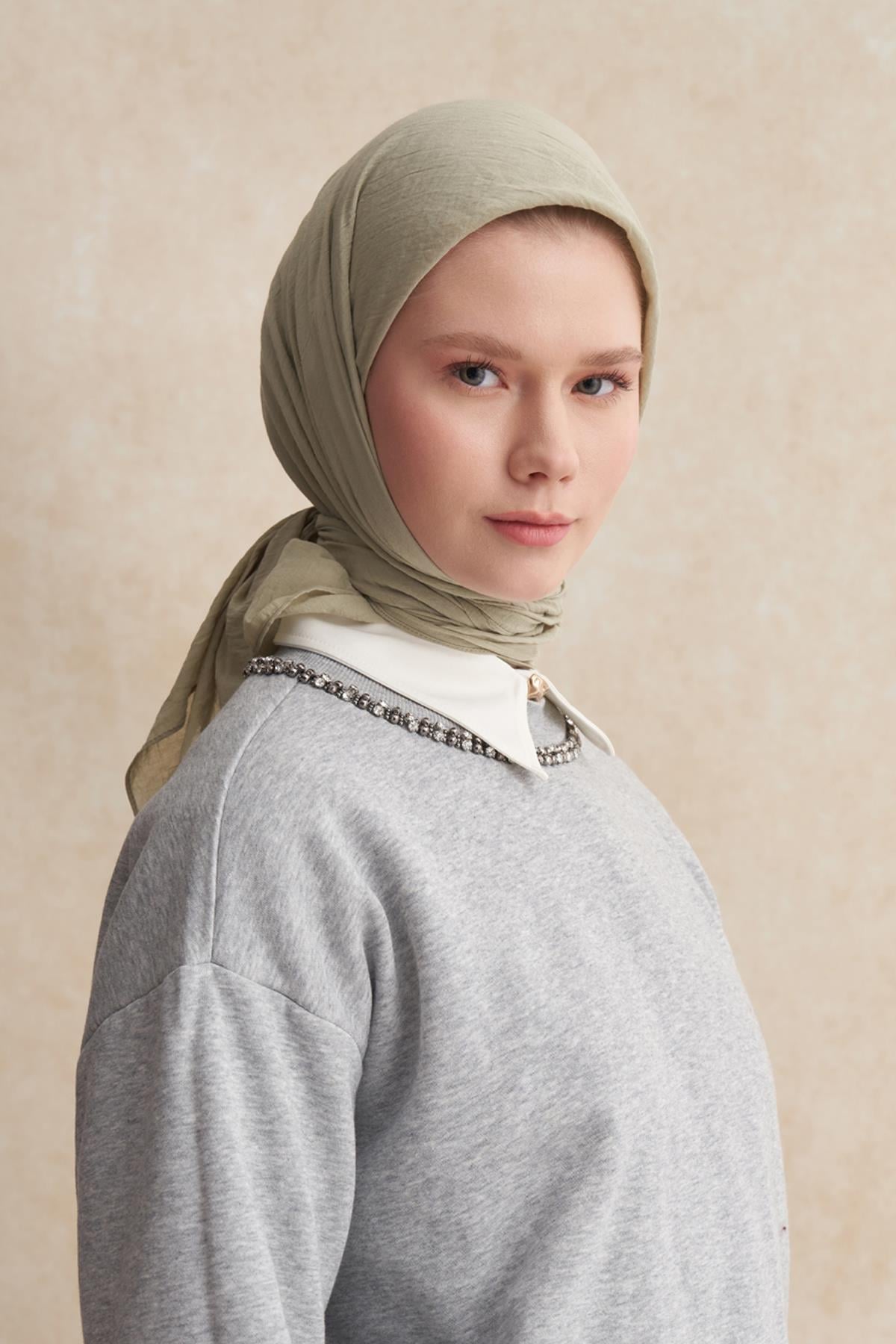 Organik Kırışık Eşarp Soft Yeşil