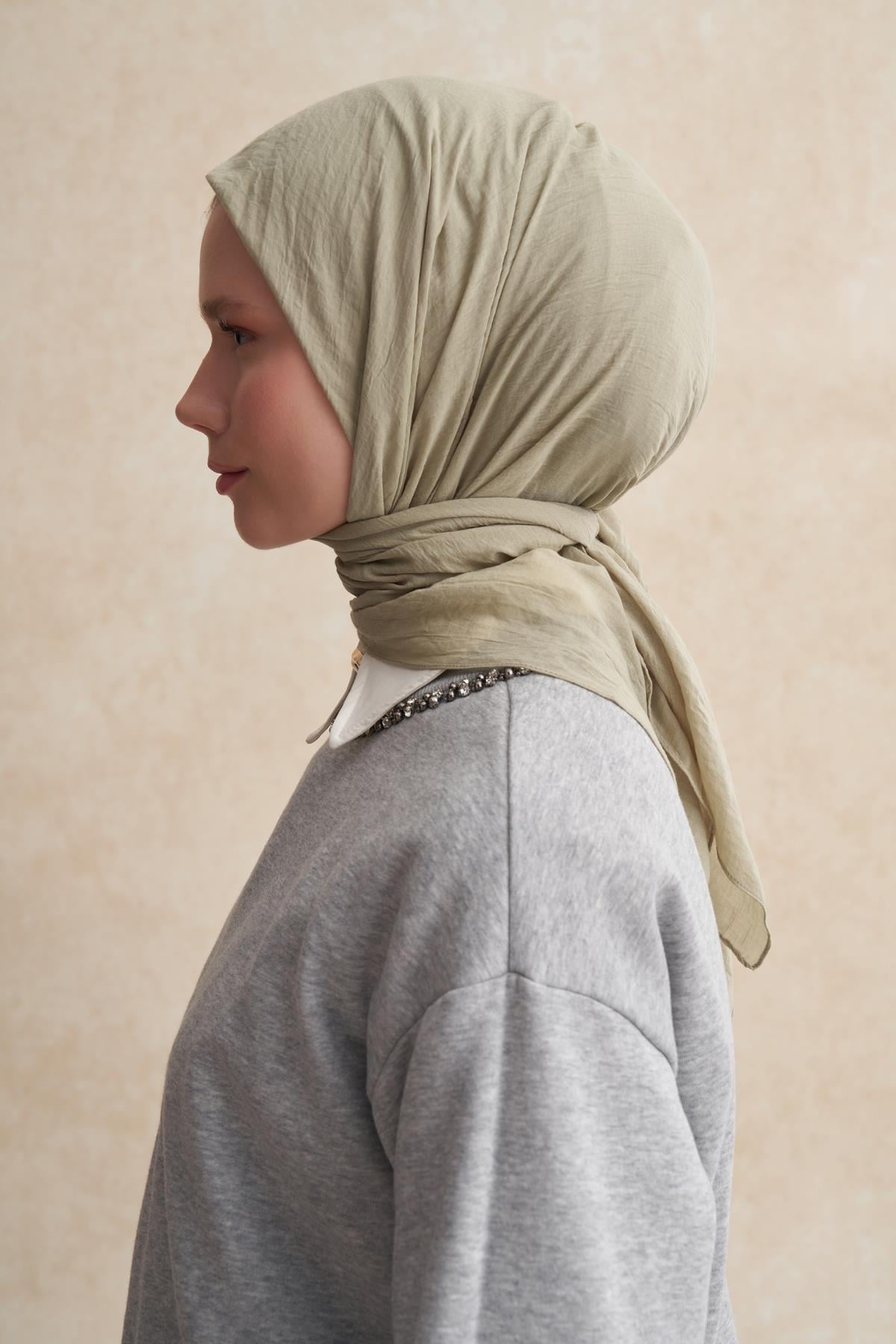Organik Kırışık Eşarp Soft Yeşil