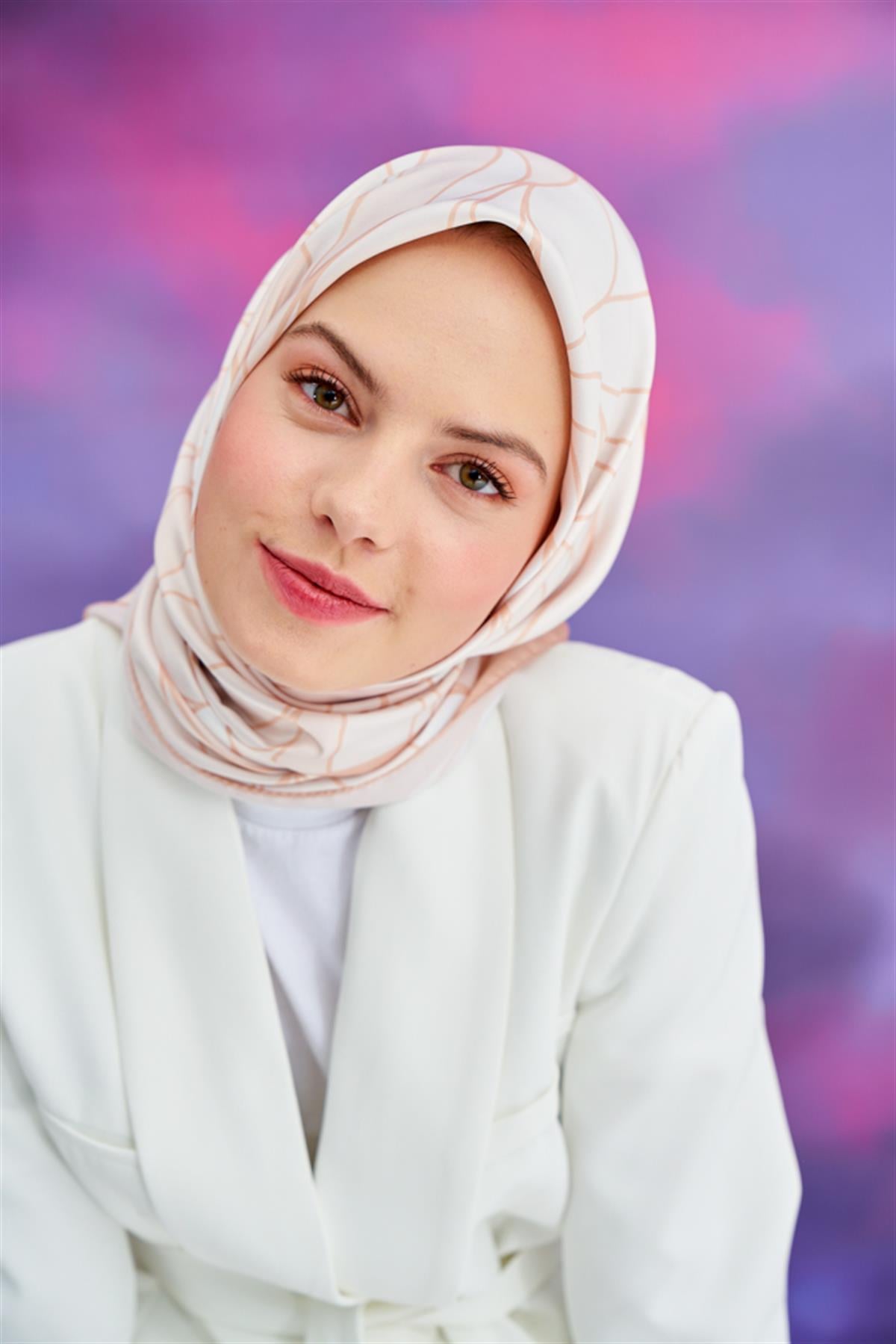 Twill Eşarp Dalga Desen Bej
