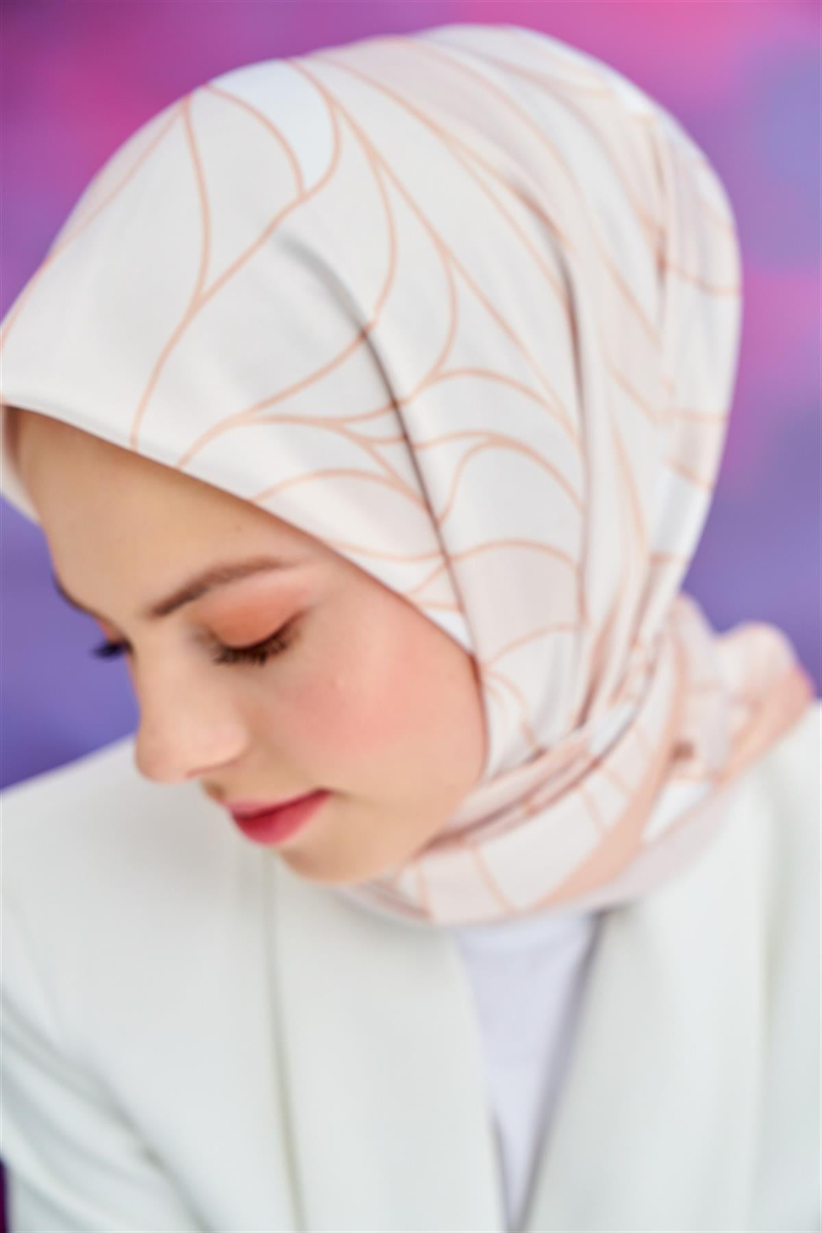 Twill Eşarp Dalga Desen Bej